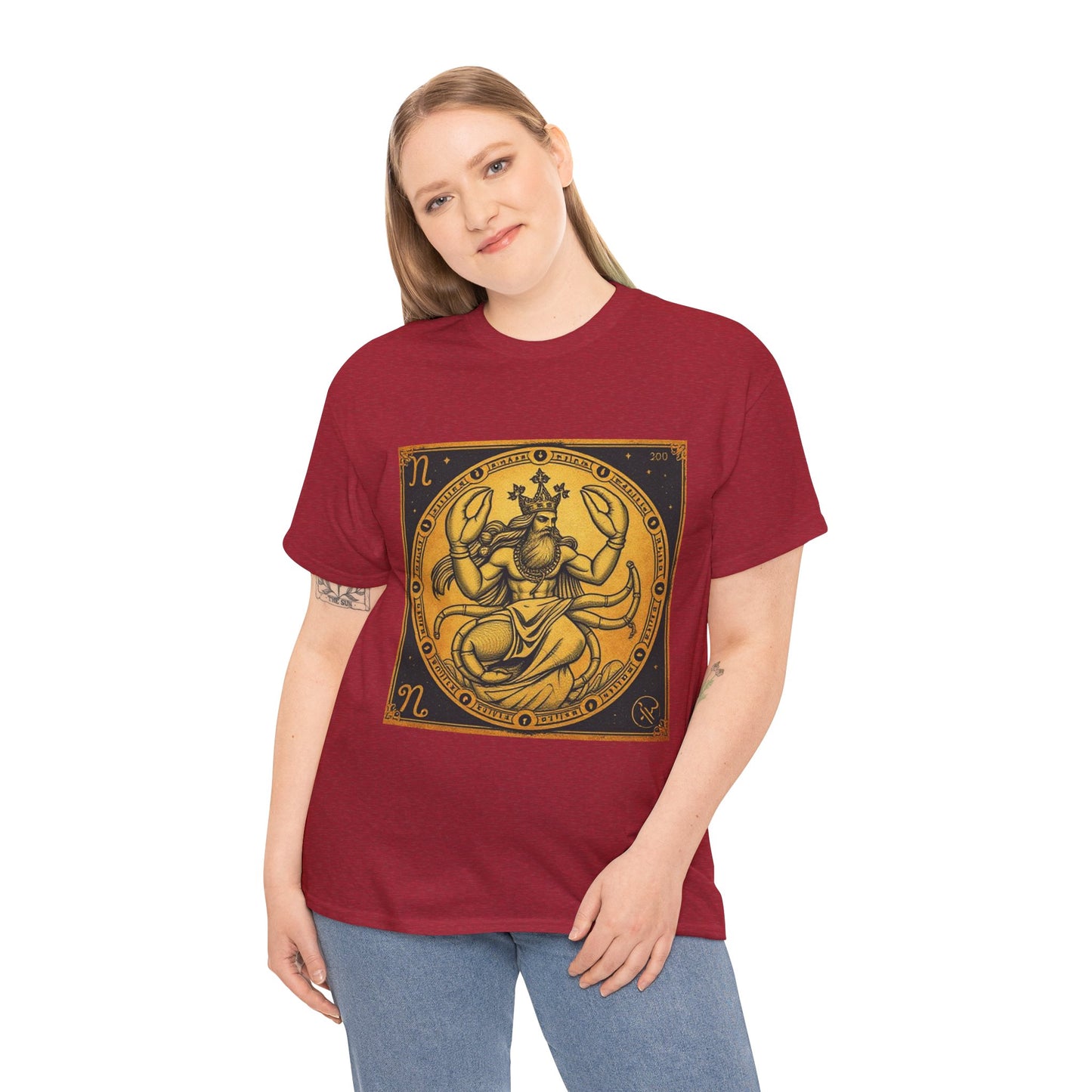 Unisex Heavy Cotton T-Shirt, Crab King v1, Cancer Zodiac Design