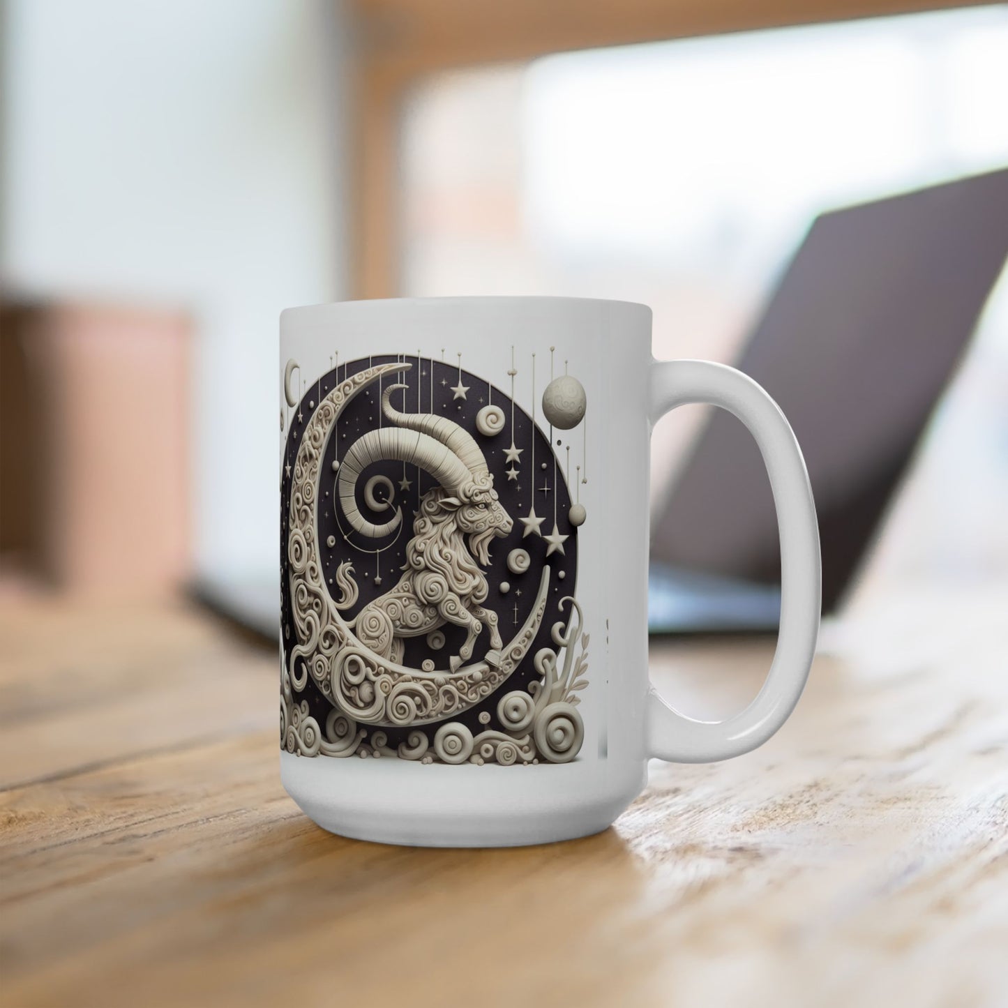 Ceramic Mug, (11oz, 15oz), Ceramic Coffee Mug, Stone & Stars, Capricorn Zodiac Design