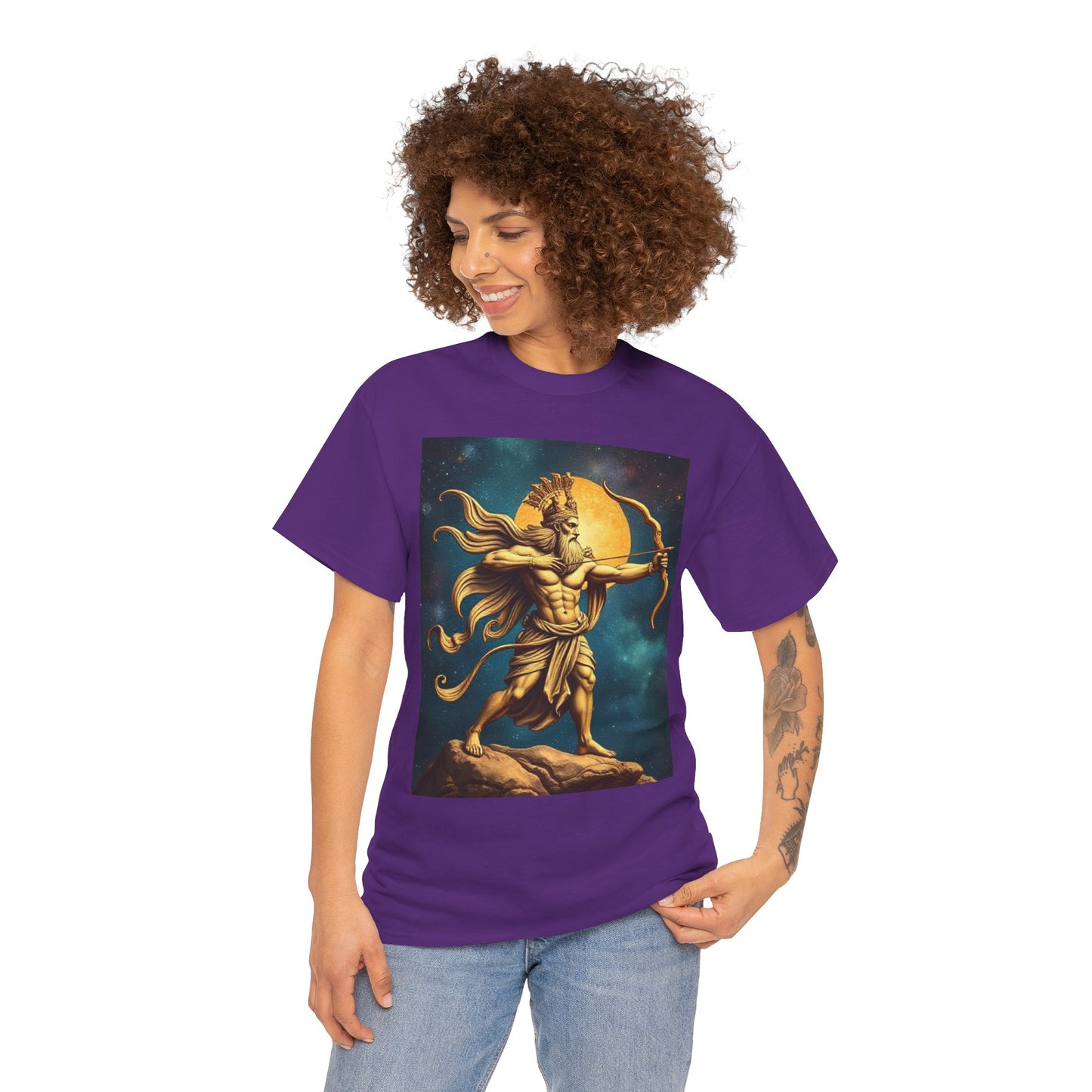 Unisex Heavy Cotton T-Shirt, Midnight Arrow v1, Sagittarius Zodiac Design