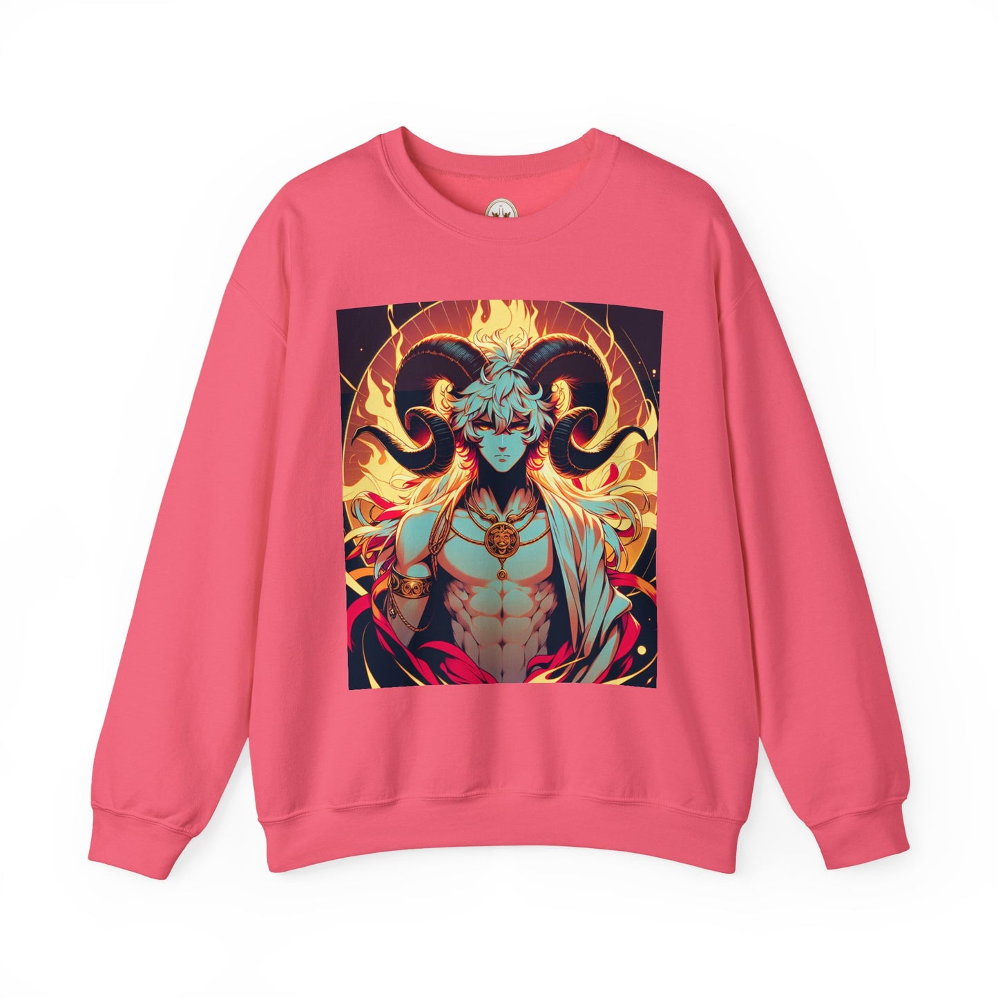Unisex Heavy Blend™ Crewneck Sweatshirt, Anime Fire Aries, Zodiac Design