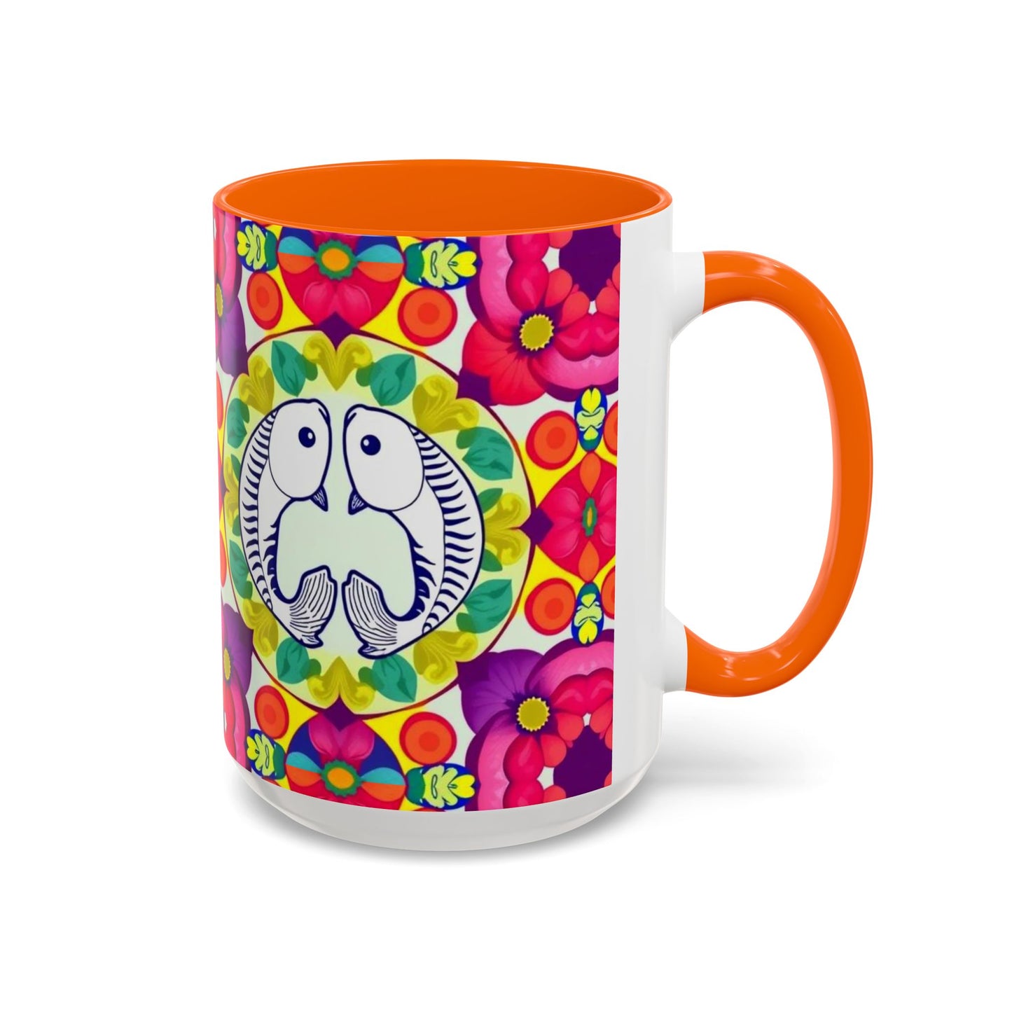 Accent Coffee Mug, Pisces, Zodiac v4, Flower Pattern, (11, 15oz)