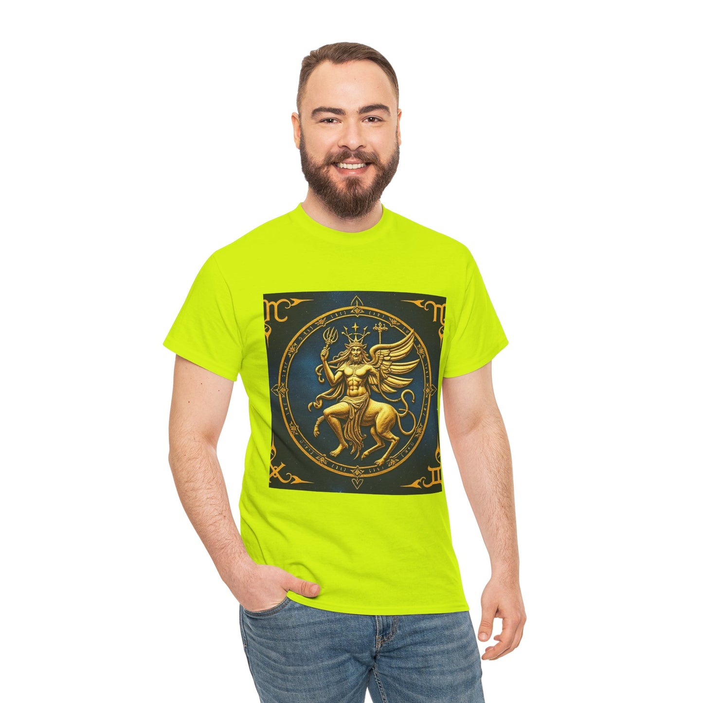 Unisex Heavy Cotton T-Shirt, Gold Angel, Symbol, Virgo Zodiac Design