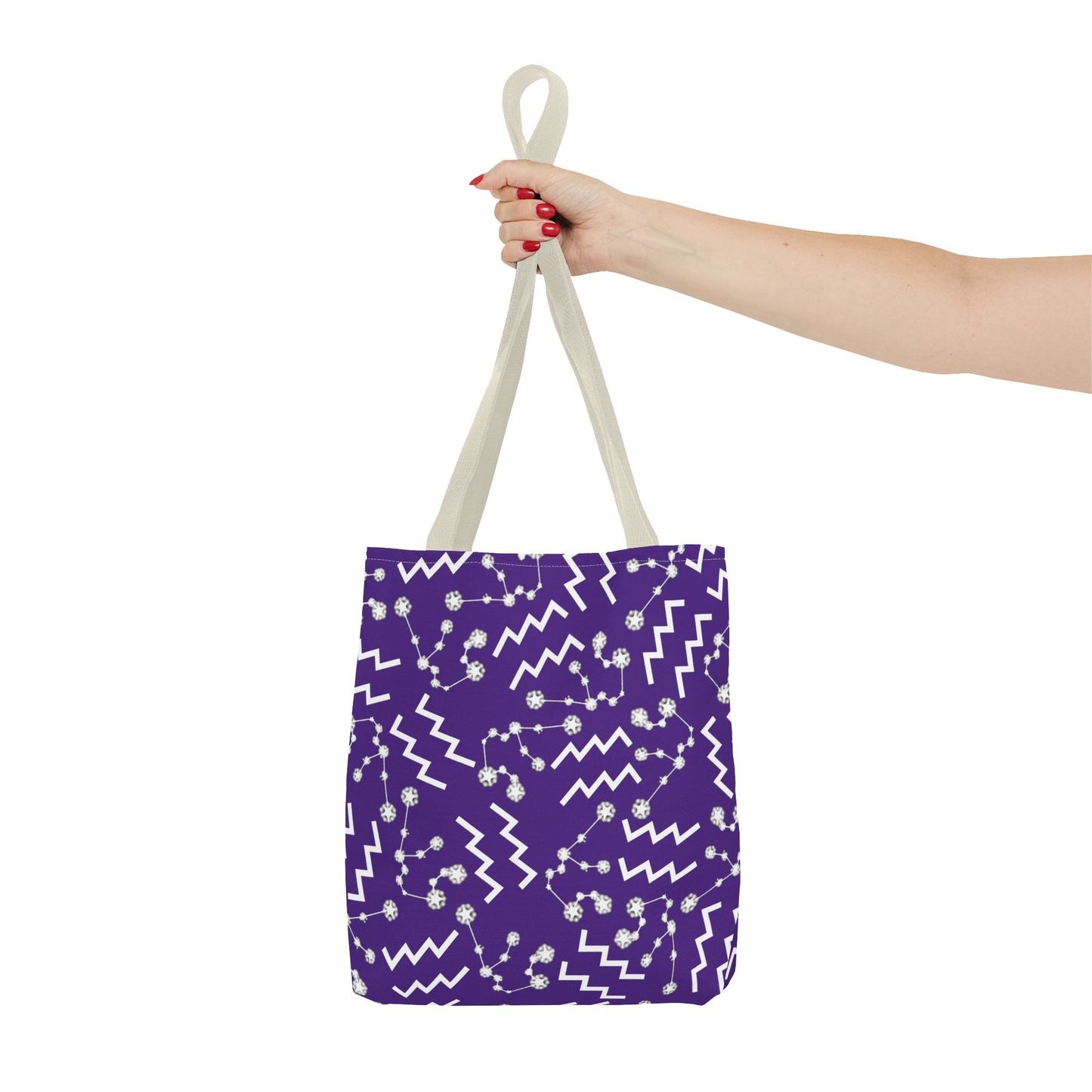 Tote Bag, Aquarius Zodiac Sign, AOP, (Purple, White)