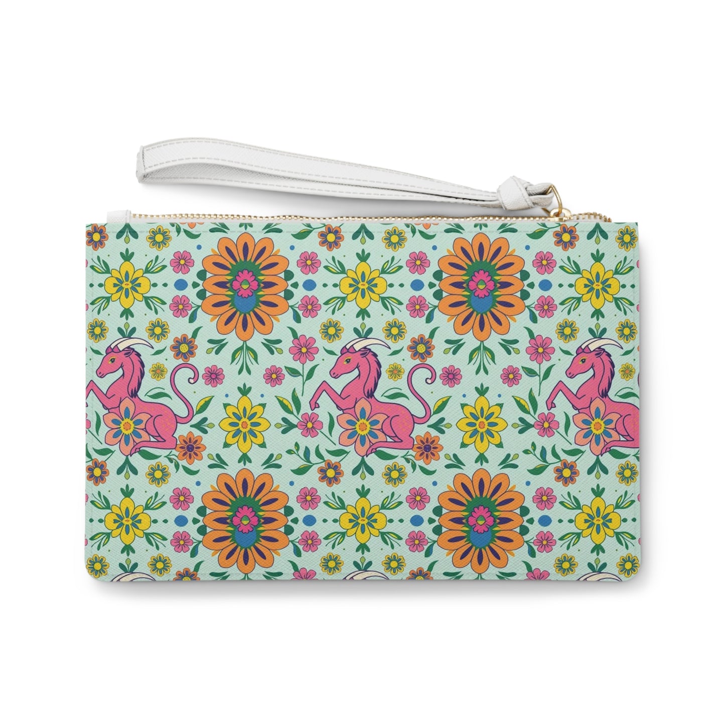 Clutch Bag, Aquarius, Zodiac v4, Flower Pattern