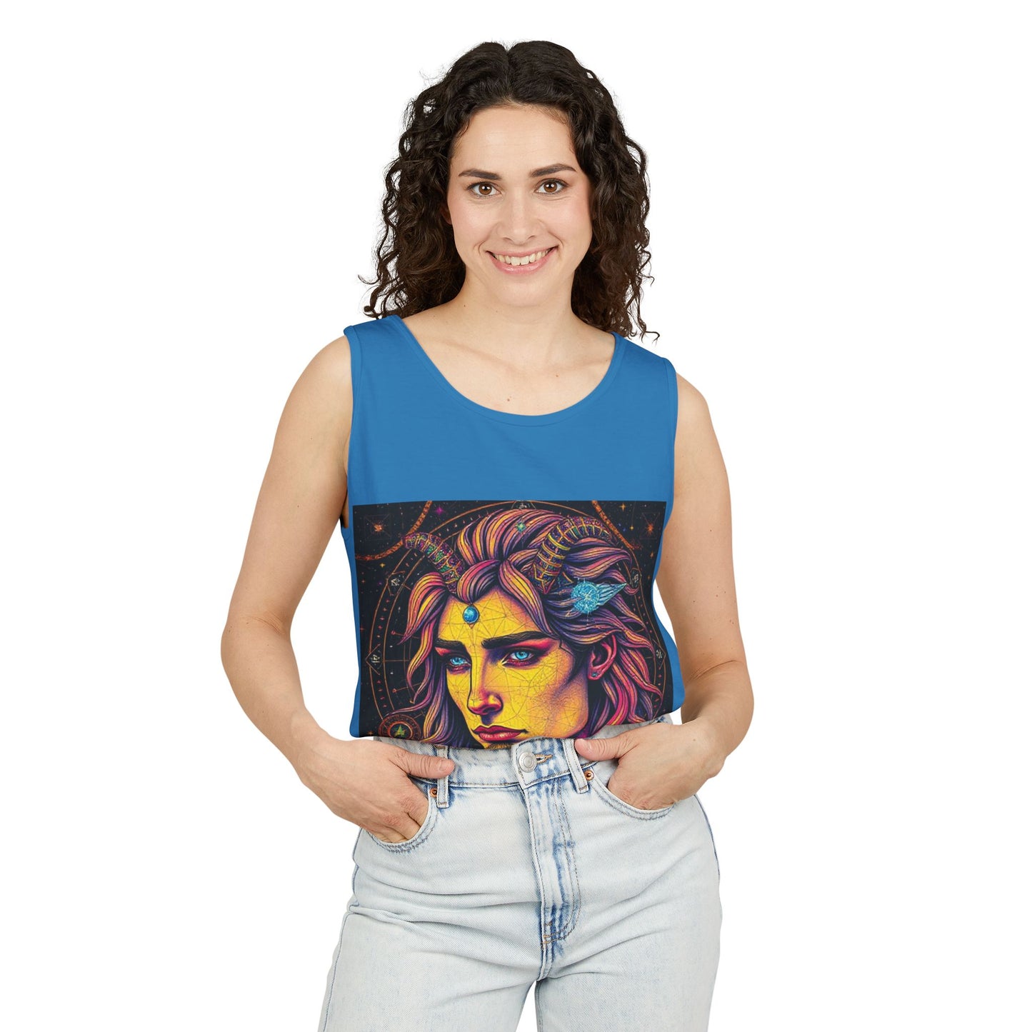 Unisex Garment-Dyed, Tank Top, Aquarius Design, Pop Art v1, 100% Ringspun US cotton