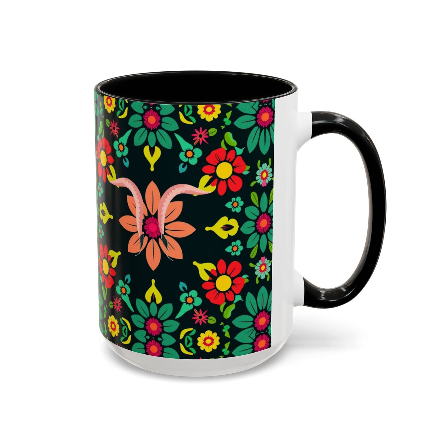Accent Coffee Mug, Aquarius, Zodiac v4, Flower Pattern, (11, 15oz)