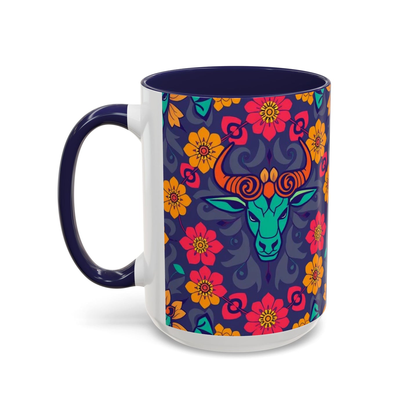 Accent Coffee Mug, Taurus, Zodiac. Flower Pattern, (11, 15oz)