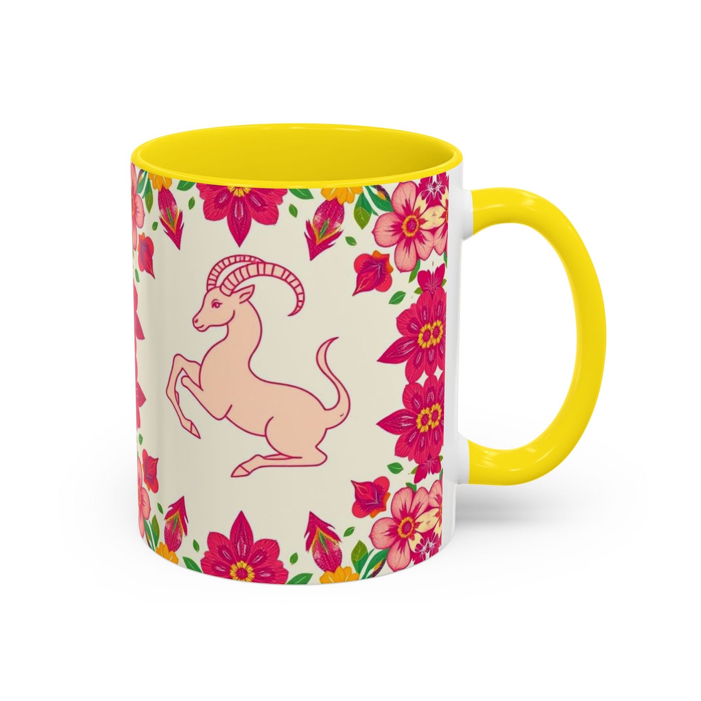 Accent Coffee Mug, Capricorn, Zodiac v2, Flower Pattern, (11, 15oz)