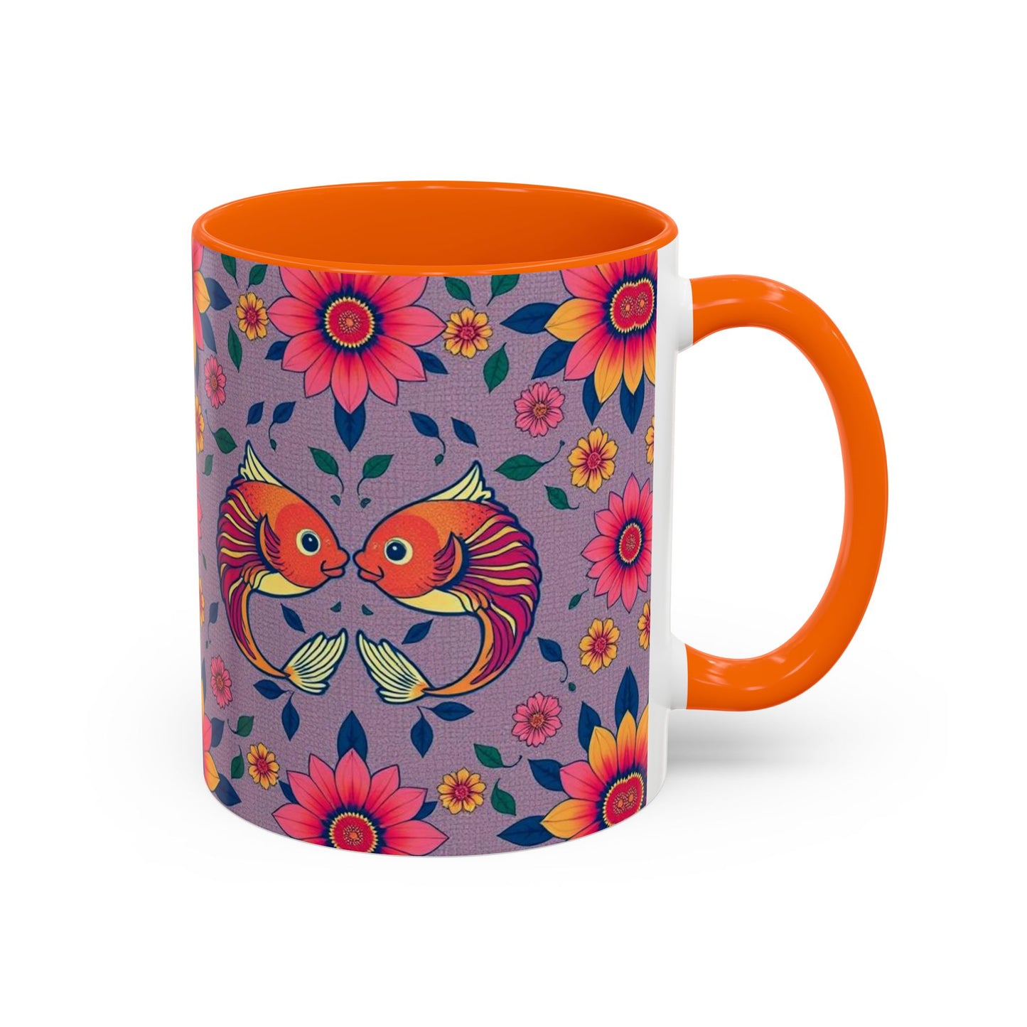 Accent Coffee Mug, Pisces, Zodiac v2, Flower Pattern, (11, 15oz)