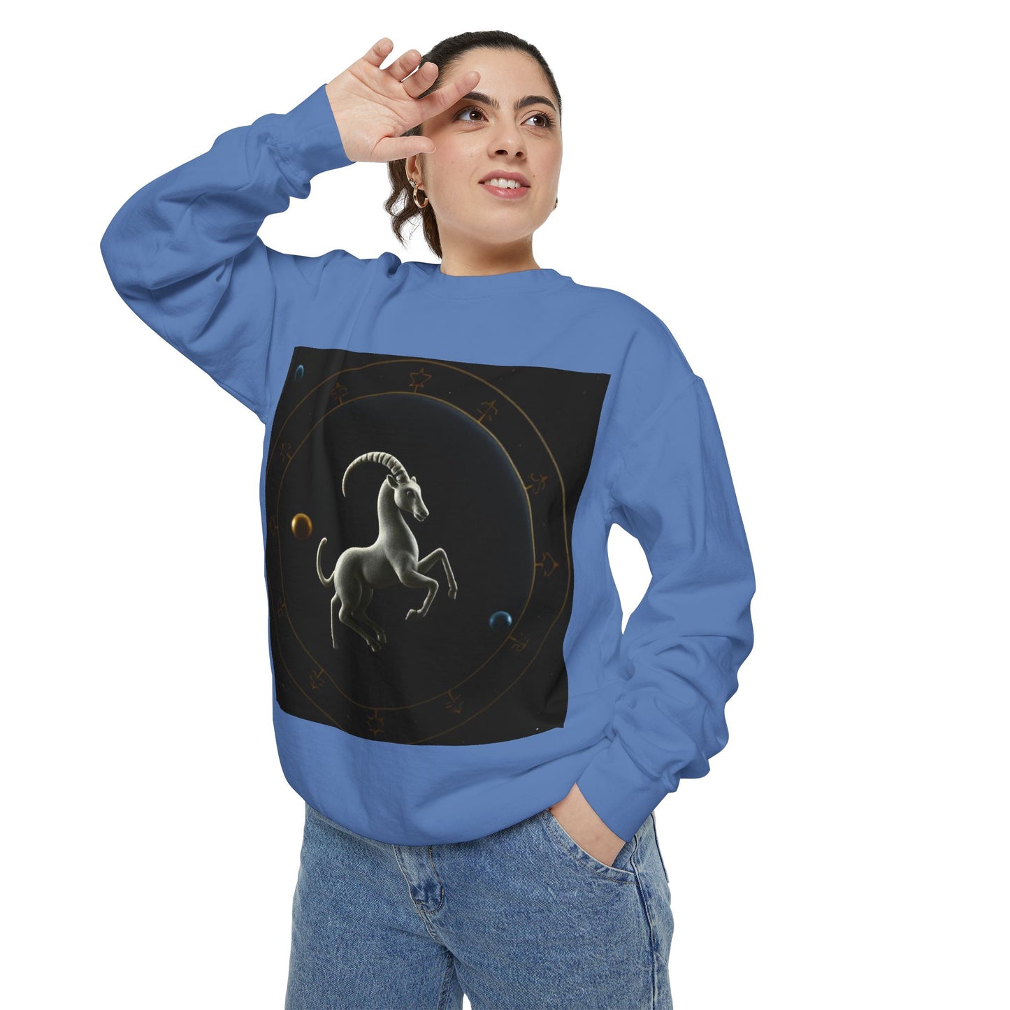 Garment-Dyed Sweatshirt, Unisex, Space Animal Design v1, Capricorn
