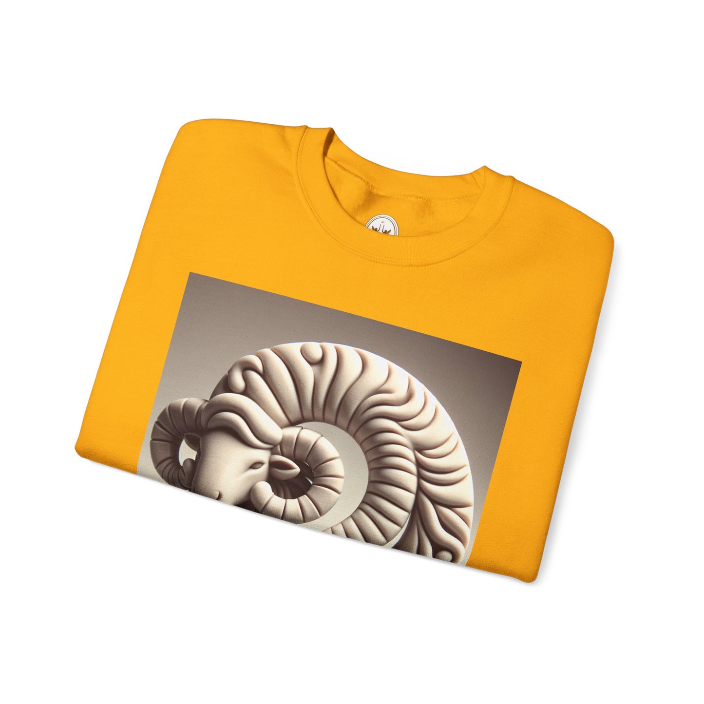 Unisex Heavy Blend™ Crewneck Sweatshirt, Round Statue, Aries Zodiac Design