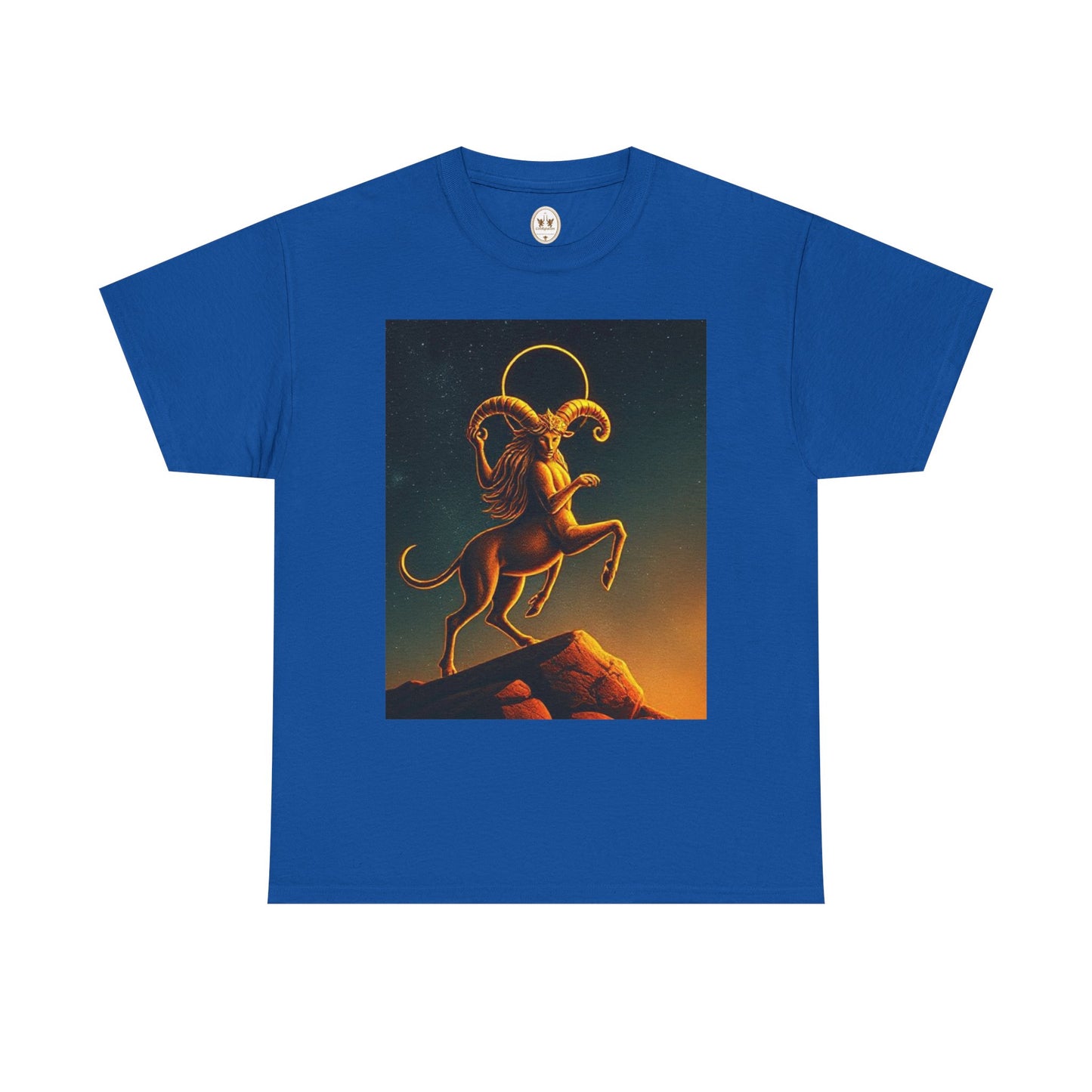 Unisex Heavy Cotton T-Shirt, Mountain Top, Aries Zodiac Design