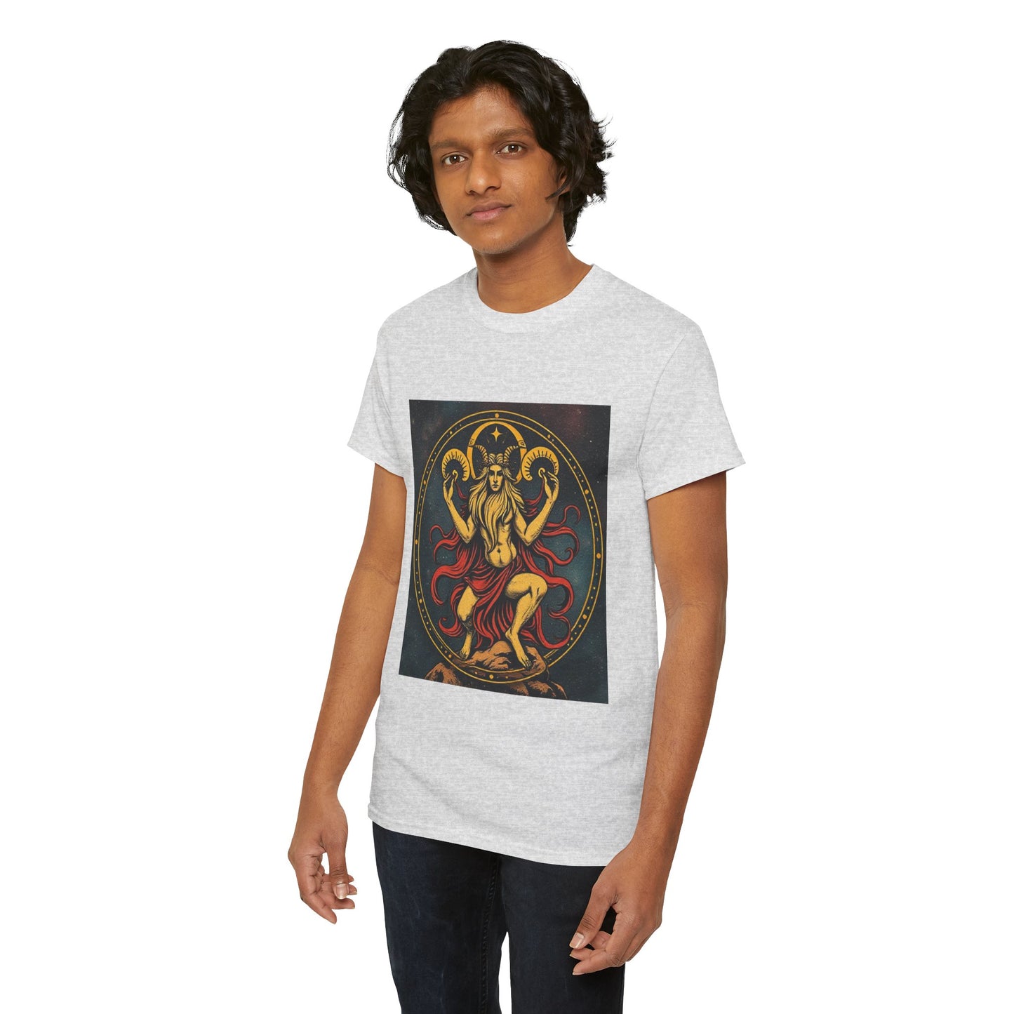 Unisex Heavy Cotton T-Shirt, Aries God 3v, Zodiac Design