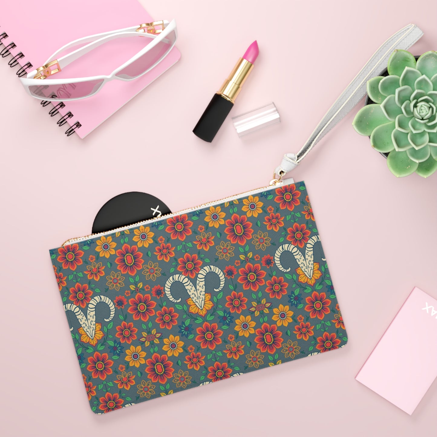 Clutch Bag, Aries, Zodiac v1, Flower Pattern