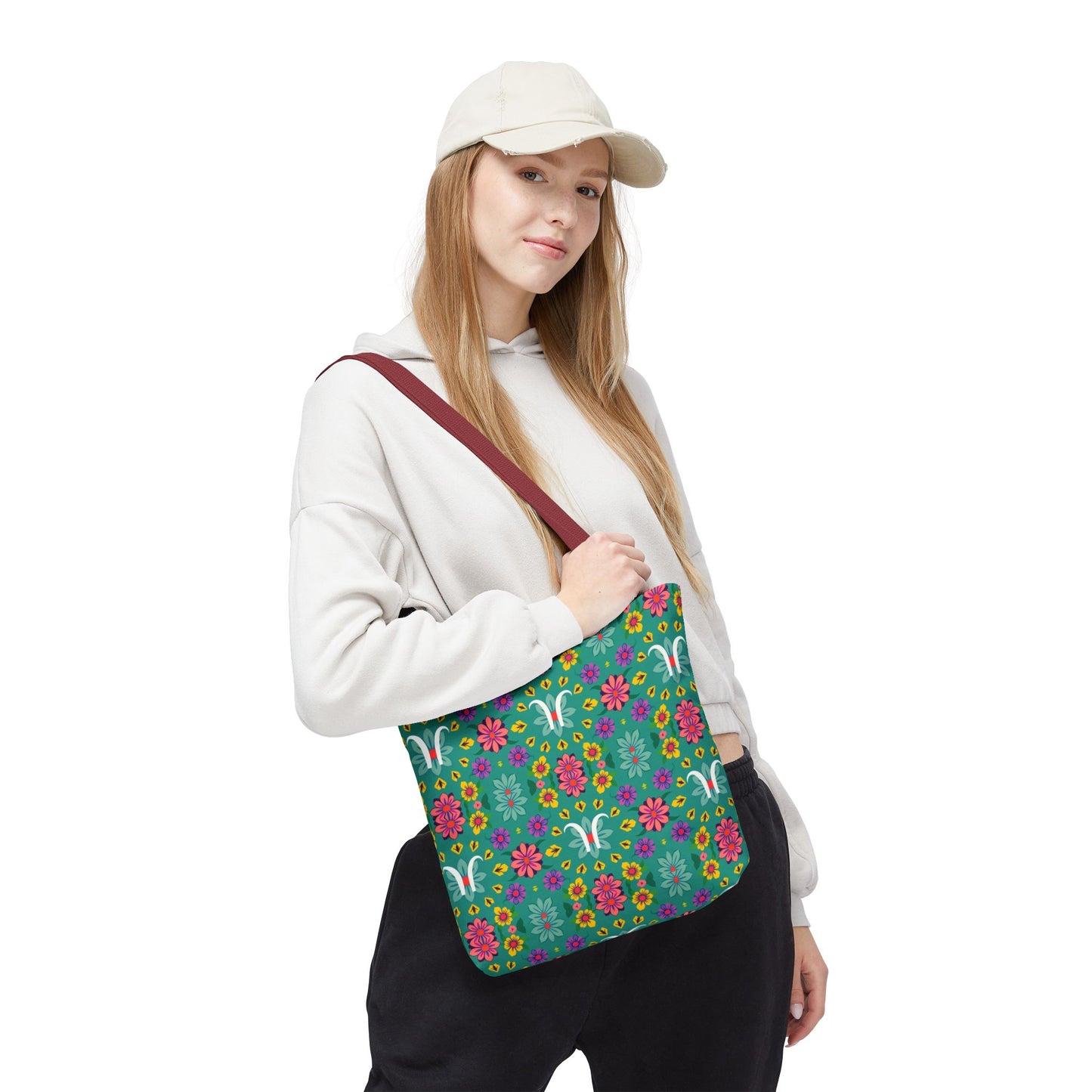 Tote Bag, (AOP), Aquarius, Zodiac v2, Flower Pattern