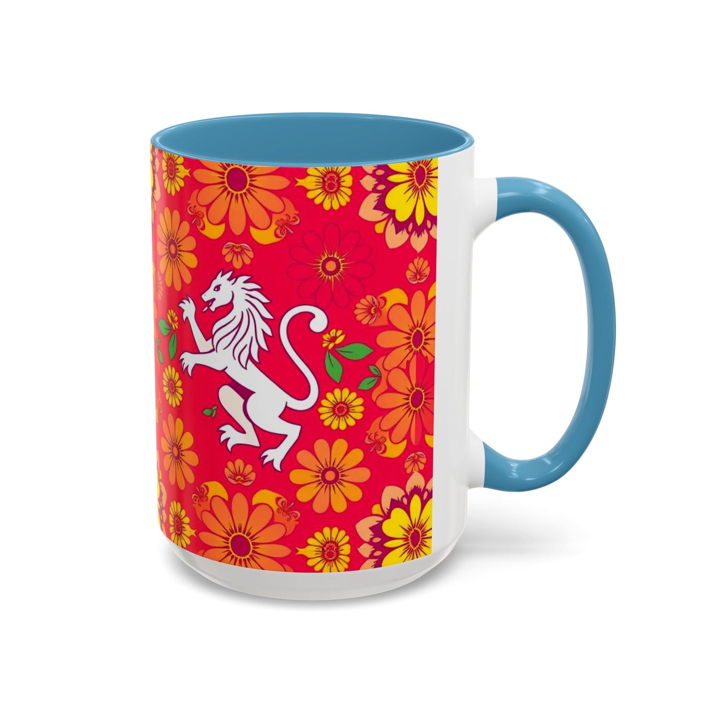 Accent Coffee Mug, Leo, Zodiac v4, Flower Pattern, (11, 15oz)