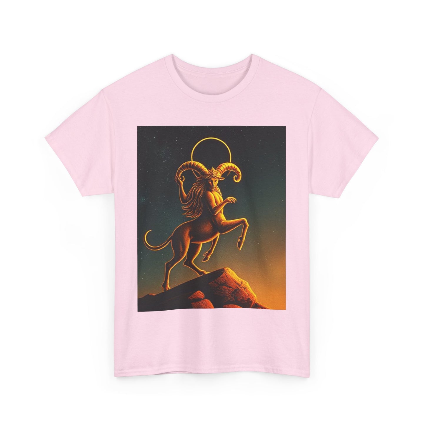 Unisex Heavy Cotton T-Shirt, Mountain Top, Aries Zodiac Design