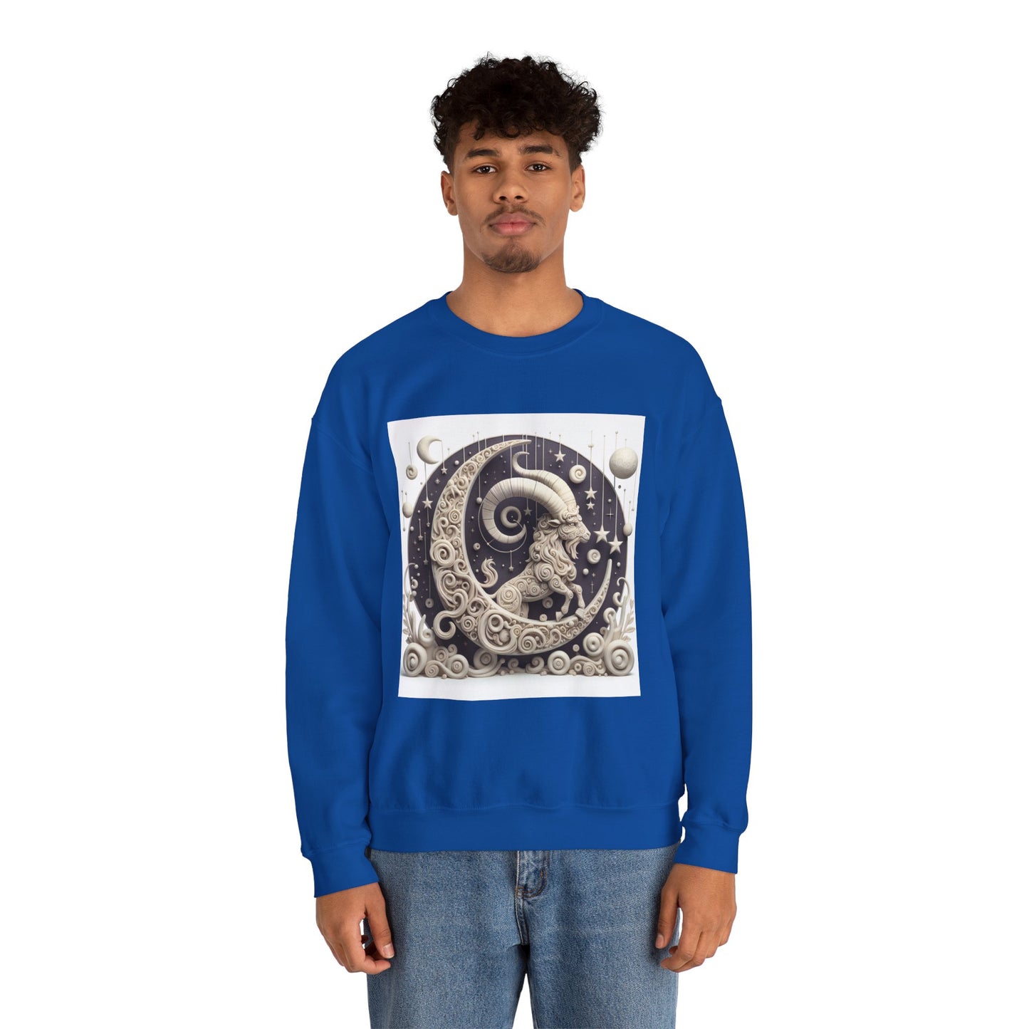 Unisex Heavy Blend™ Crewneck Sweatshirt, Stone Moon, Capricorn Zodiac Design