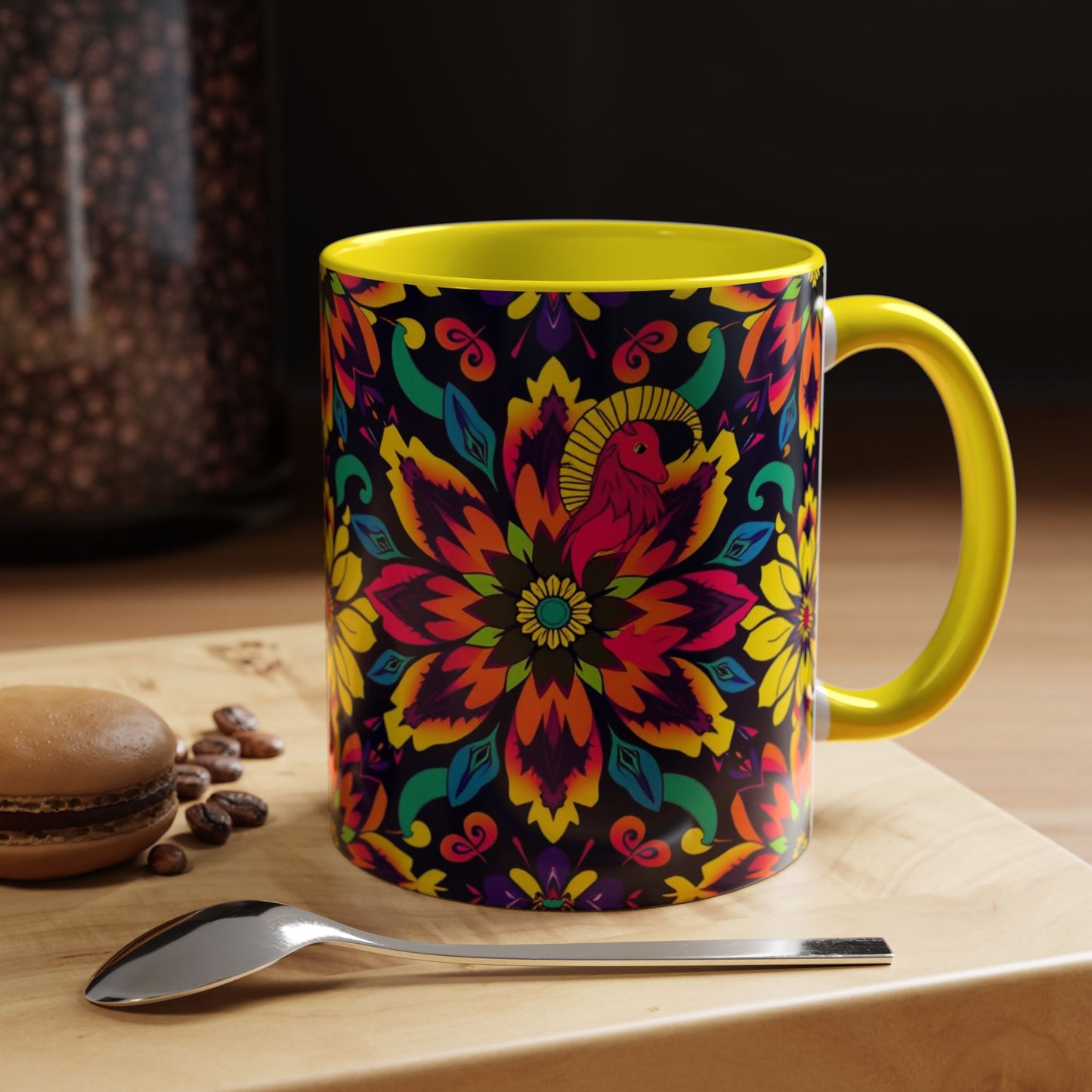 Accent Coffee Mug, Capricorn, Zodiac v4, Flower Pattern, (11, 15oz)