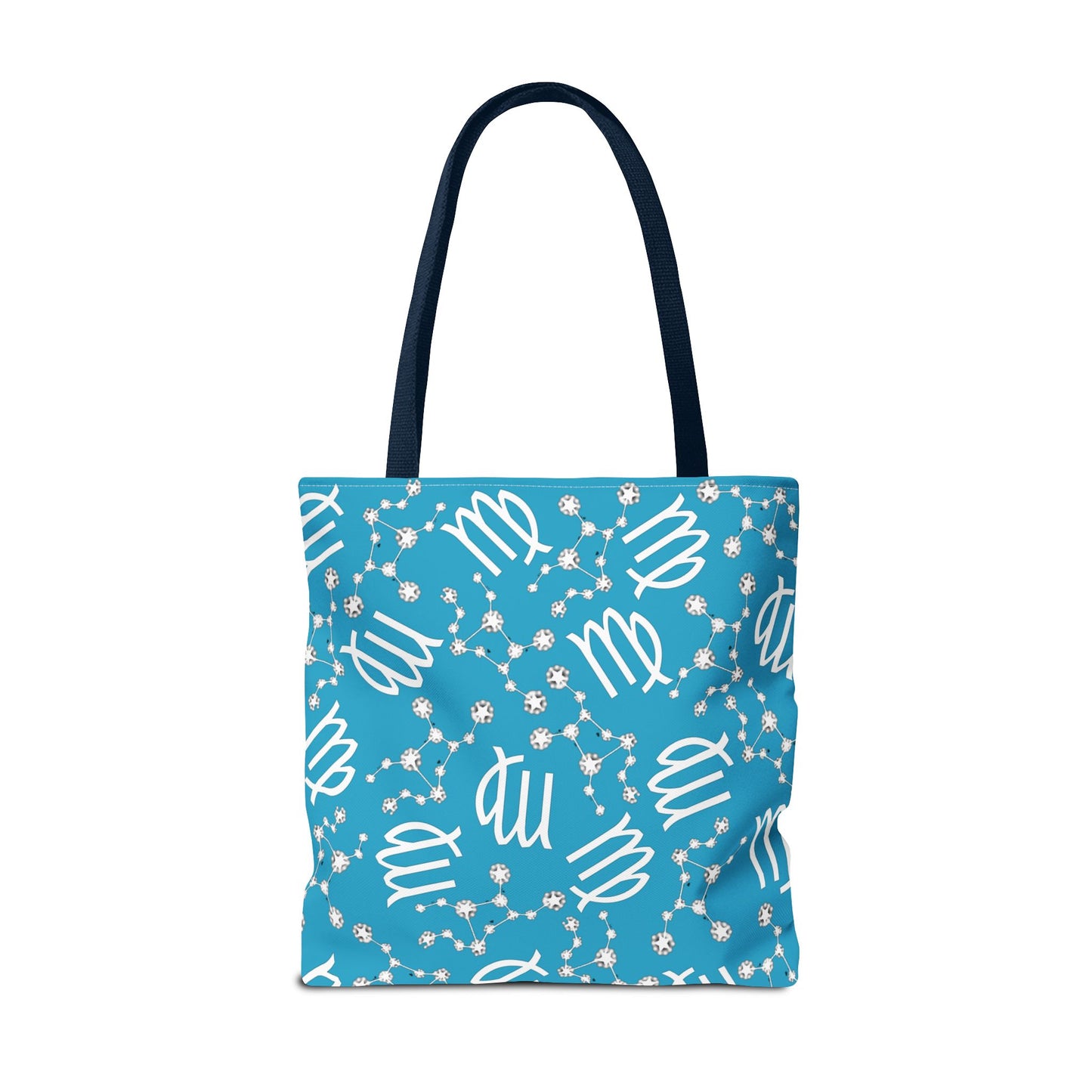 Tote Bag, Virgo Zodiac Sign, AOP, (Turquoise, White)