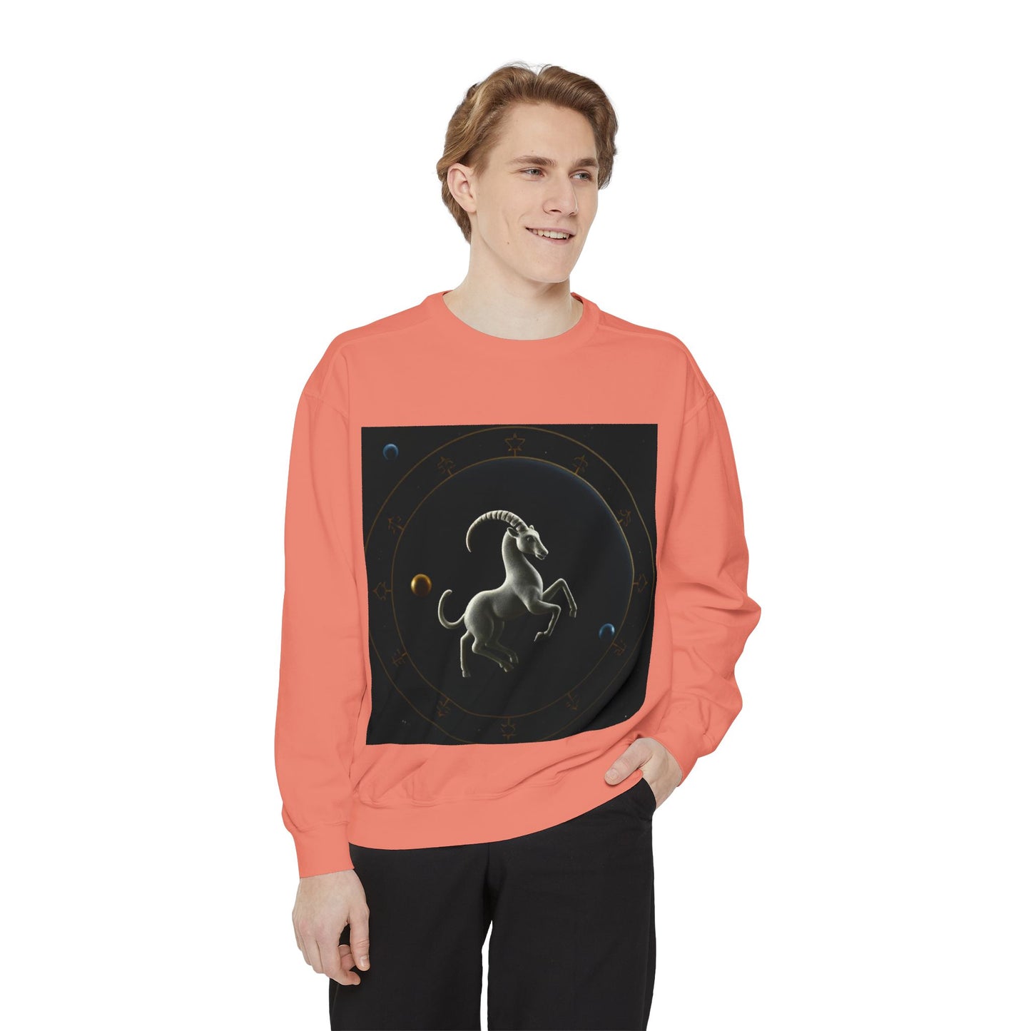 Garment-Dyed Sweatshirt, Unisex, Space Animal Design v1, Capricorn