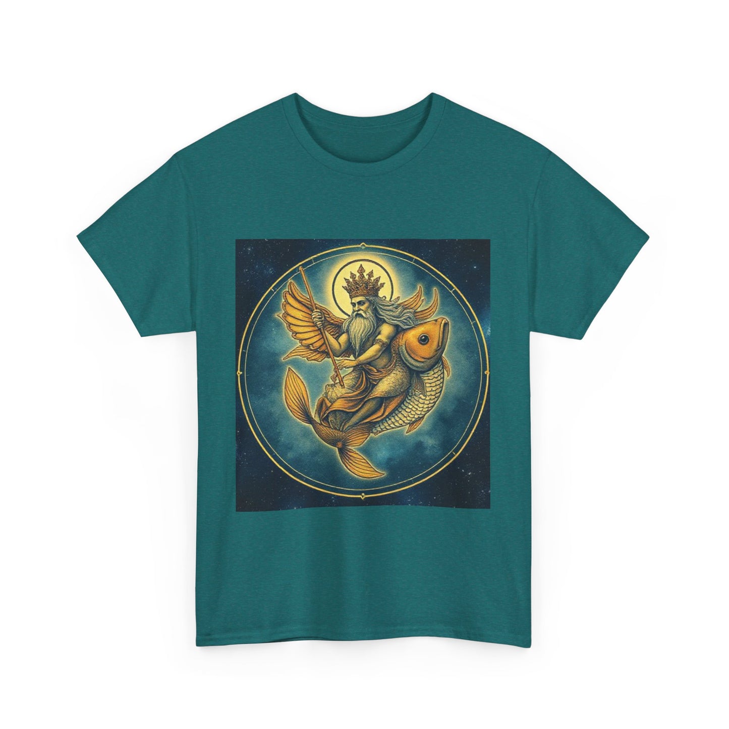 Unisex Heavy Cotton T-Shirt, Pisces King v1, Zodiac Design