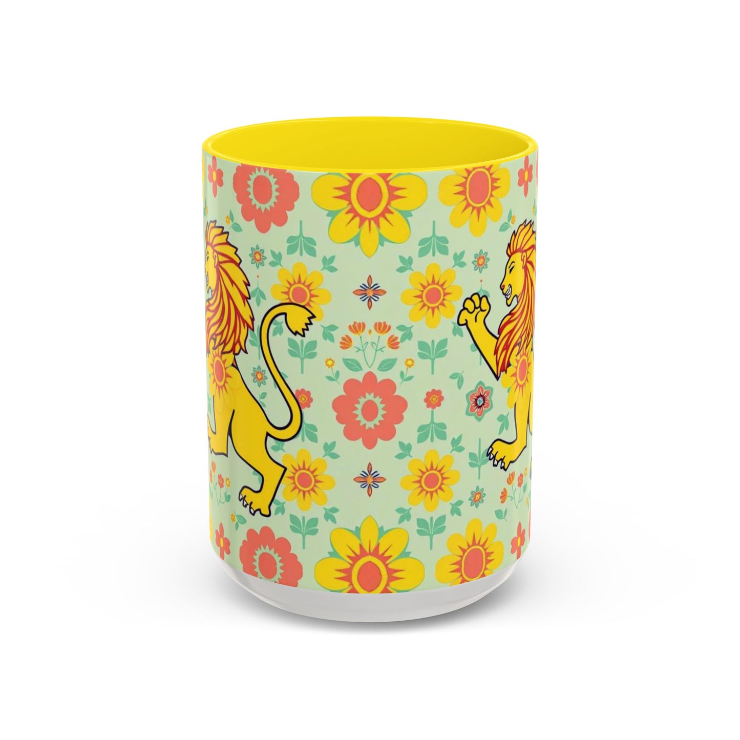 Accent Coffee Mug, Leo, Zodiac v2, Flower Pattern, (11, 15oz)