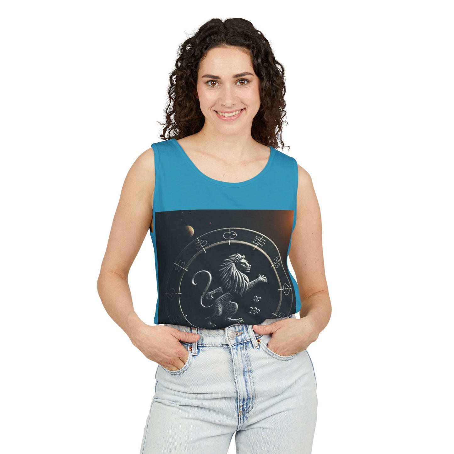 Unisex Garment-Dyed, Tank Top, Leo Design, Space Animal, 100% US cotton