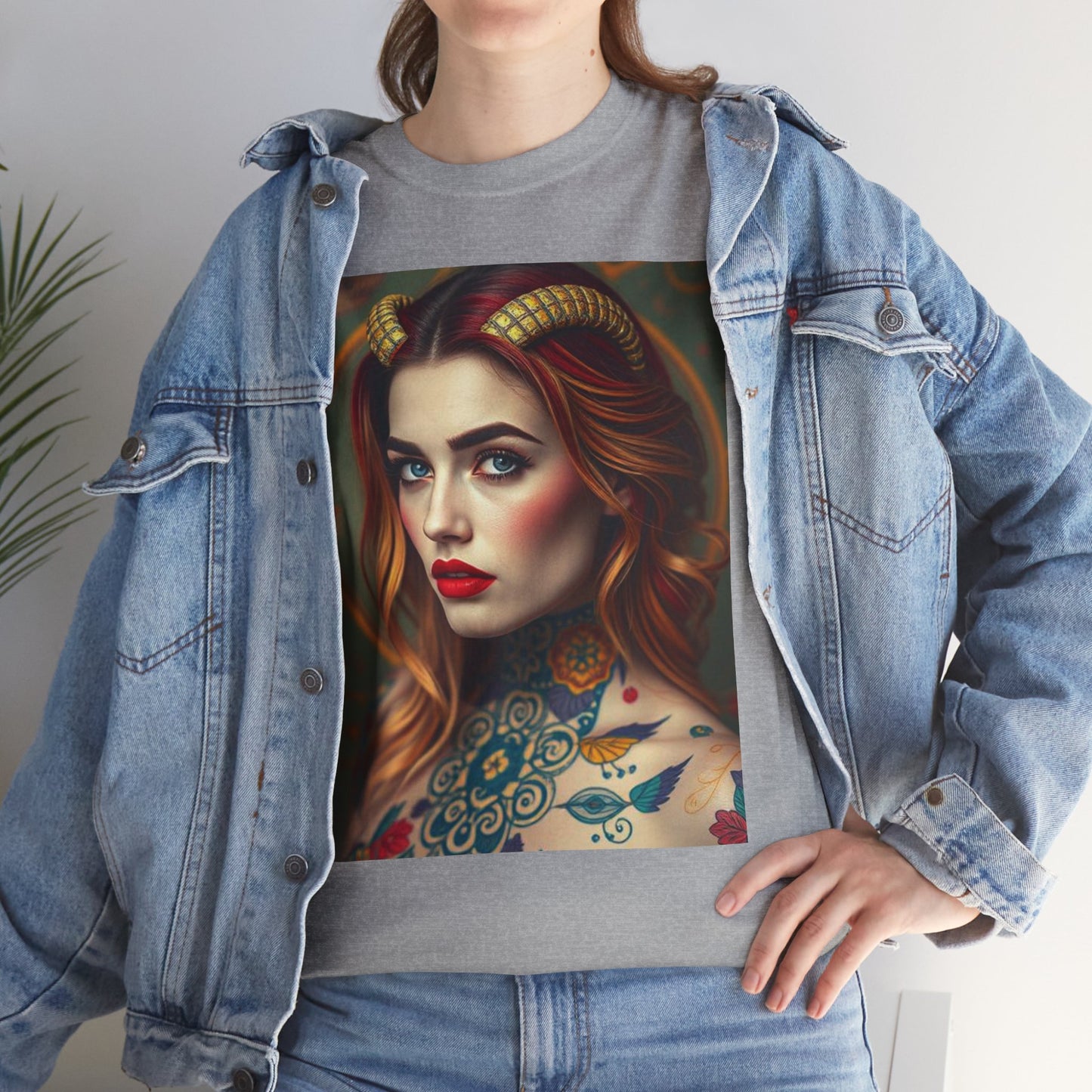 Unisex Heavy Cotton T-Shirt, Capricorn, Zodiac v3, Sexy Art