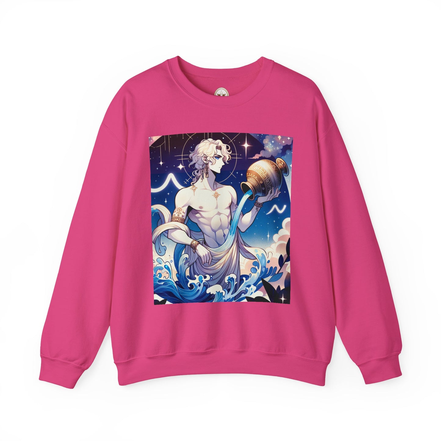 Unisex Heavy Blend™ Crewneck Sweatshirt, Anime Aqua God, Aquarius Zodiac Design