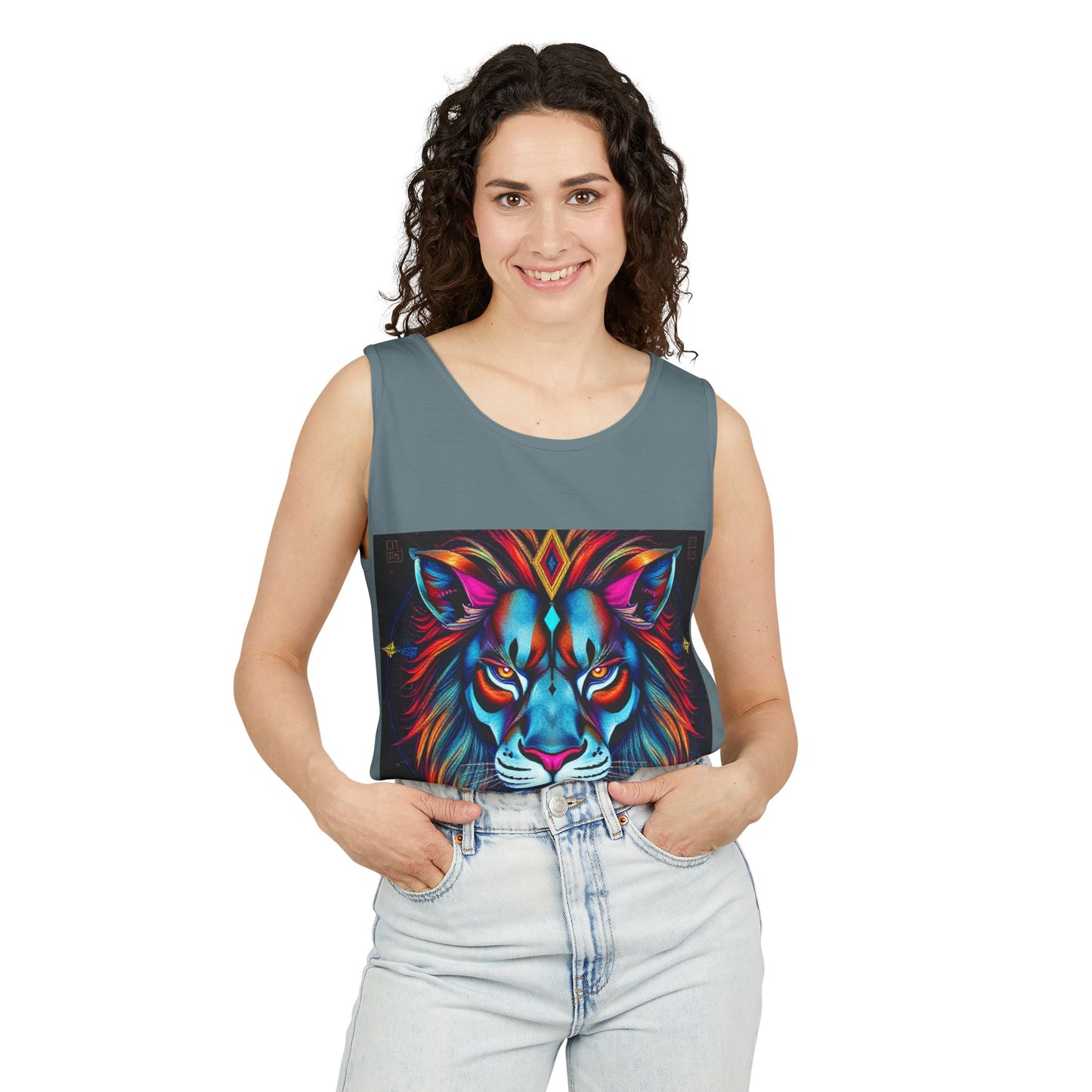 Unisex Garment-Dyed, Tank Top, Leo, Pop Art v1, 100% US cotton