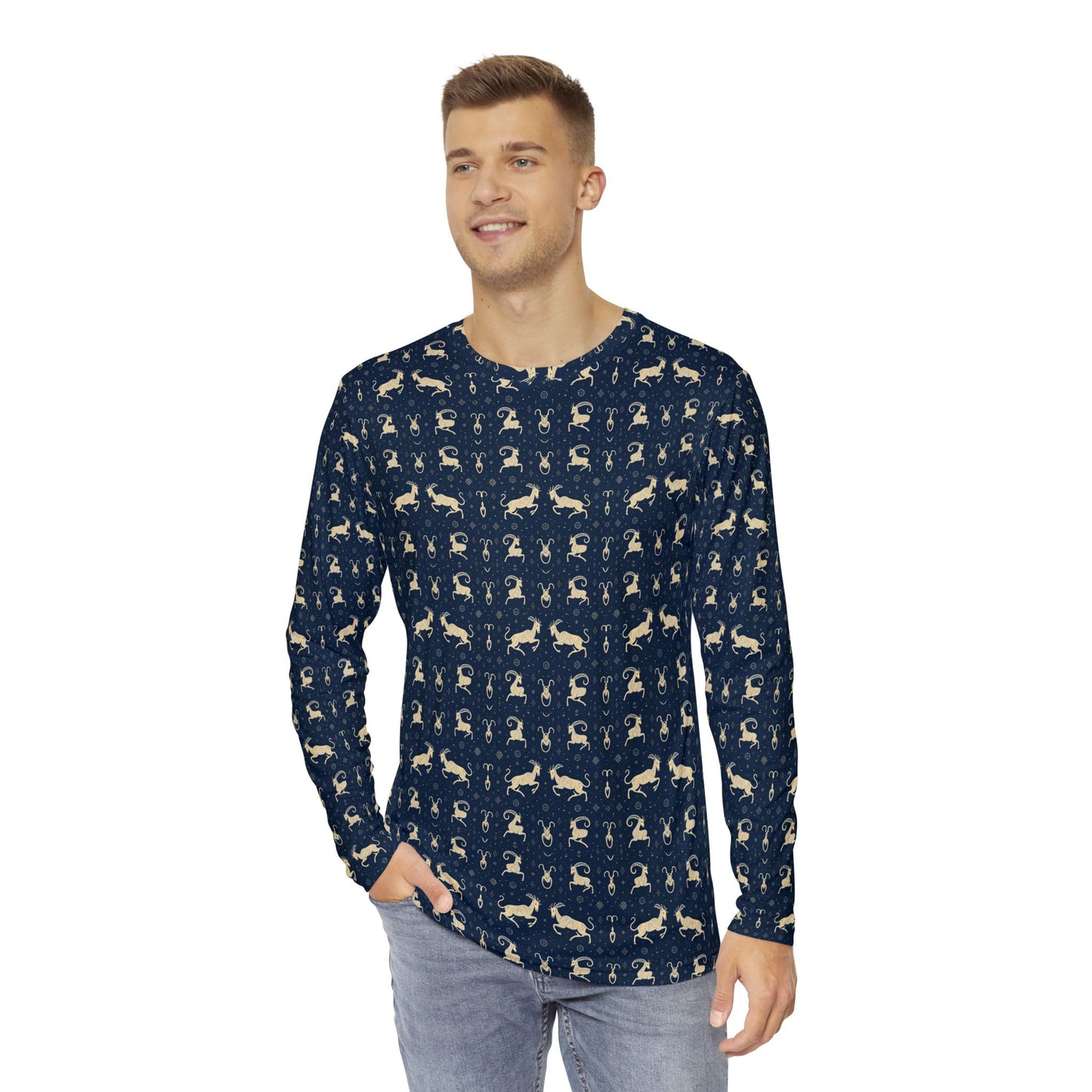 Men's Long Sleeve Shirt, (AOP), Capricorn, Zodiac v4, Pattern