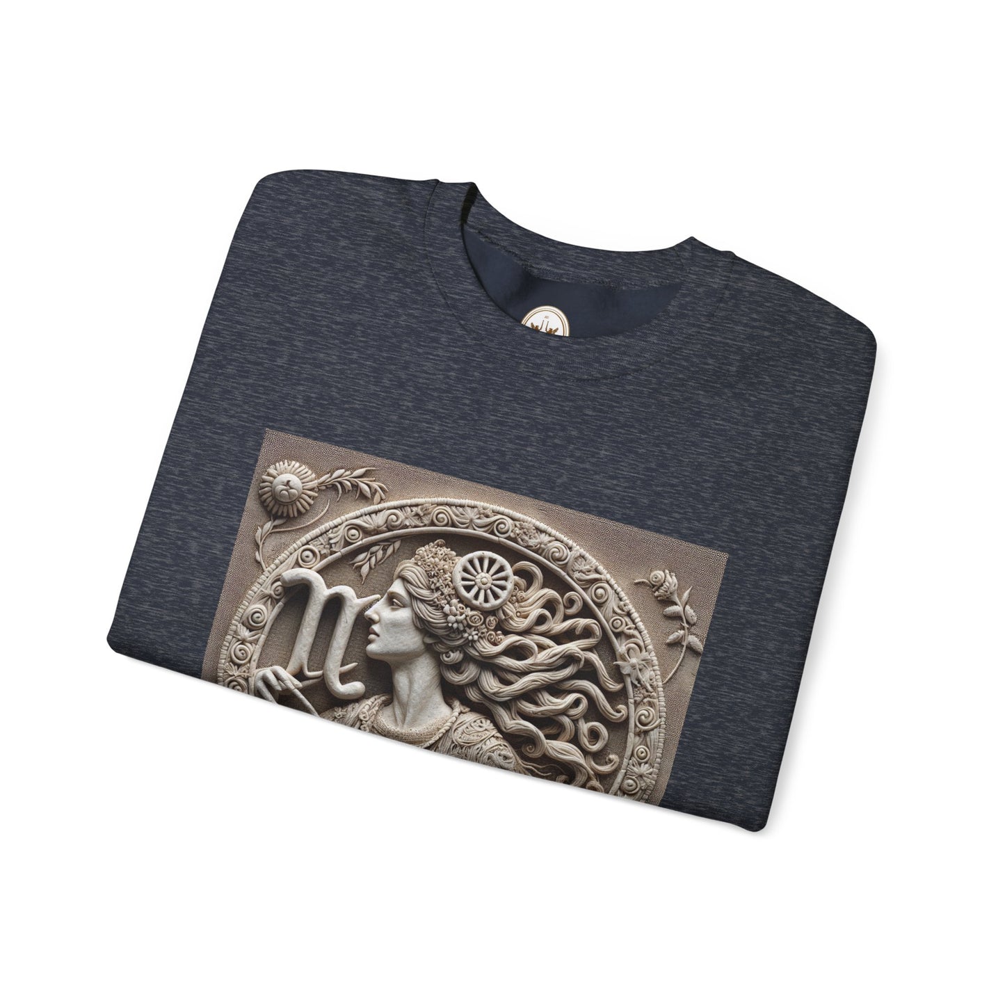 Unisex Heavy Blend™ Crewneck Sweatshirt, Stone Carving, Virgo Zodiac Design