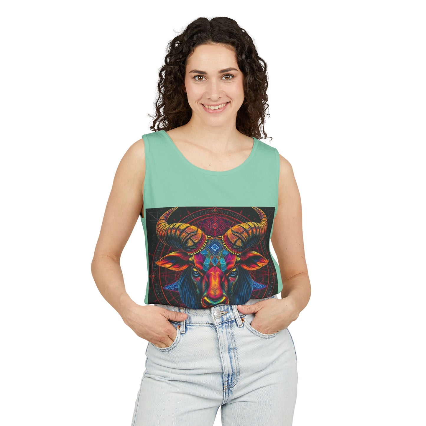 Unisex Garment-Dyed, Tank Top, Taurus Design, Pop Art v1, 100% US cotton
