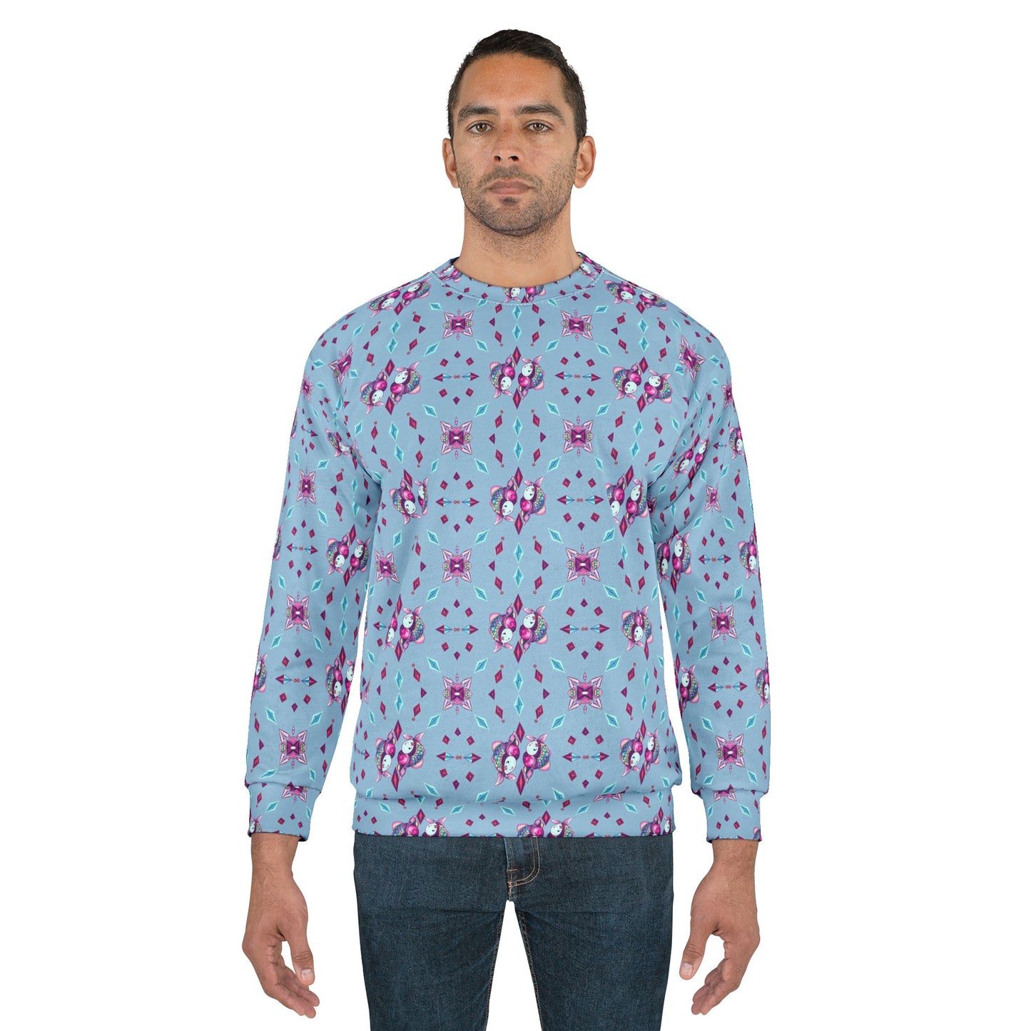 Unisex Sweatshirt (AOP), Pisces, Zodiac v3, Jewel Pattern