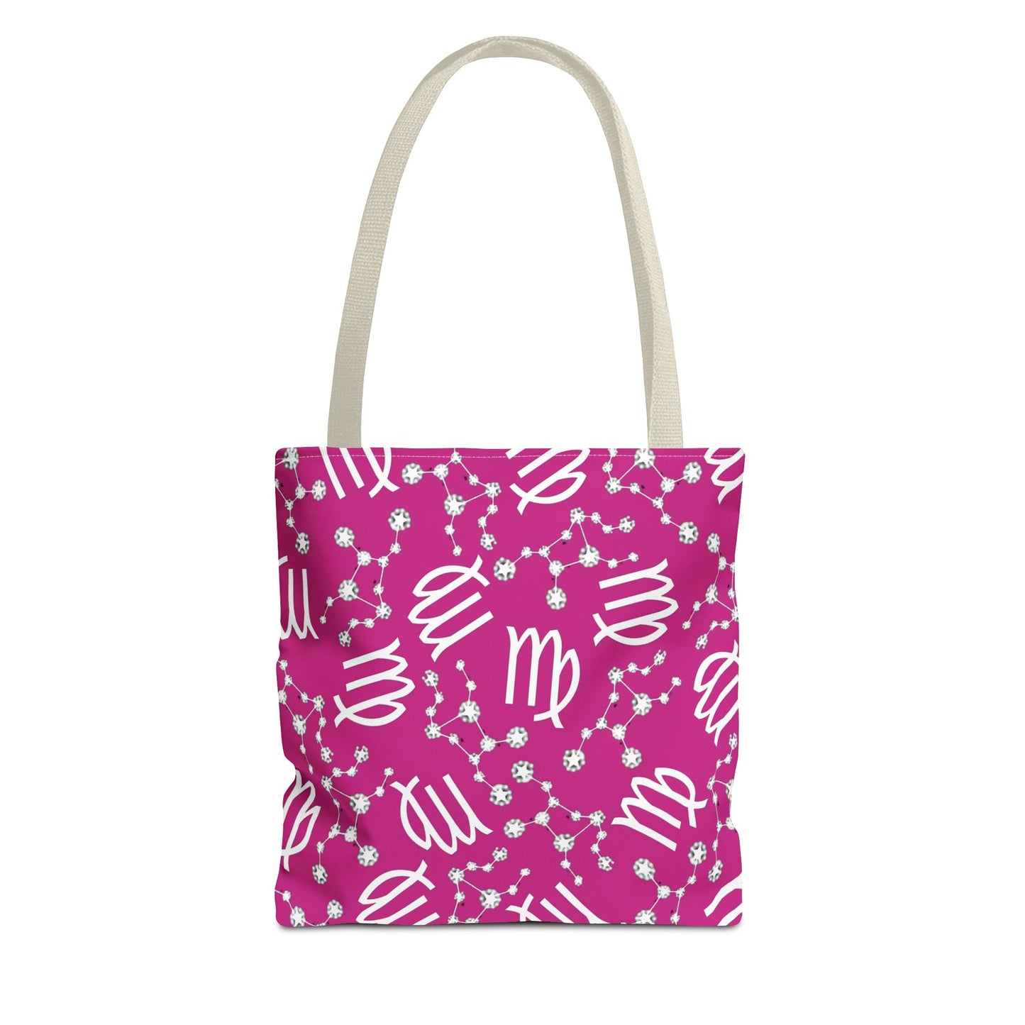 Tote Bag, Virgo Zodiac Sign, AOP, (Pink, White)