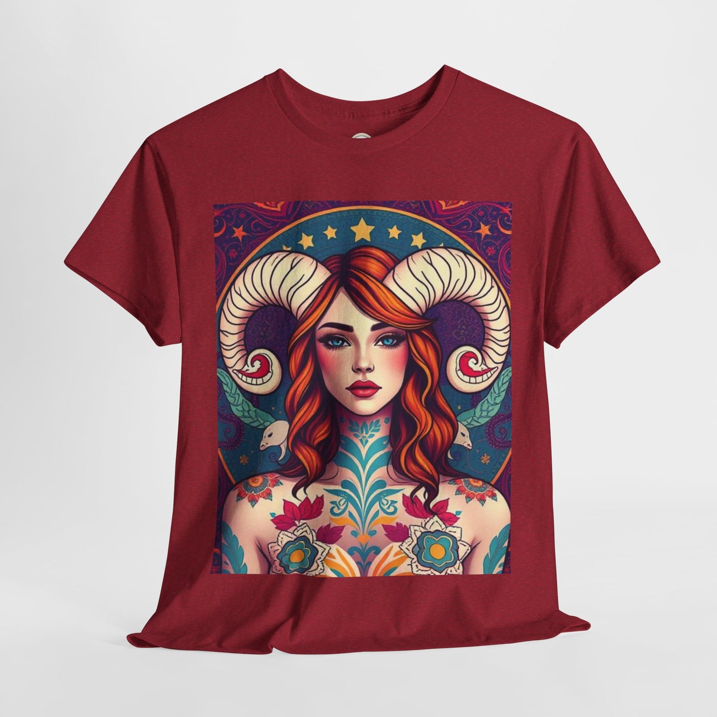 Unisex Heavy Cotton T-Shirt, Aries, Zodiac v1, Sexy Art