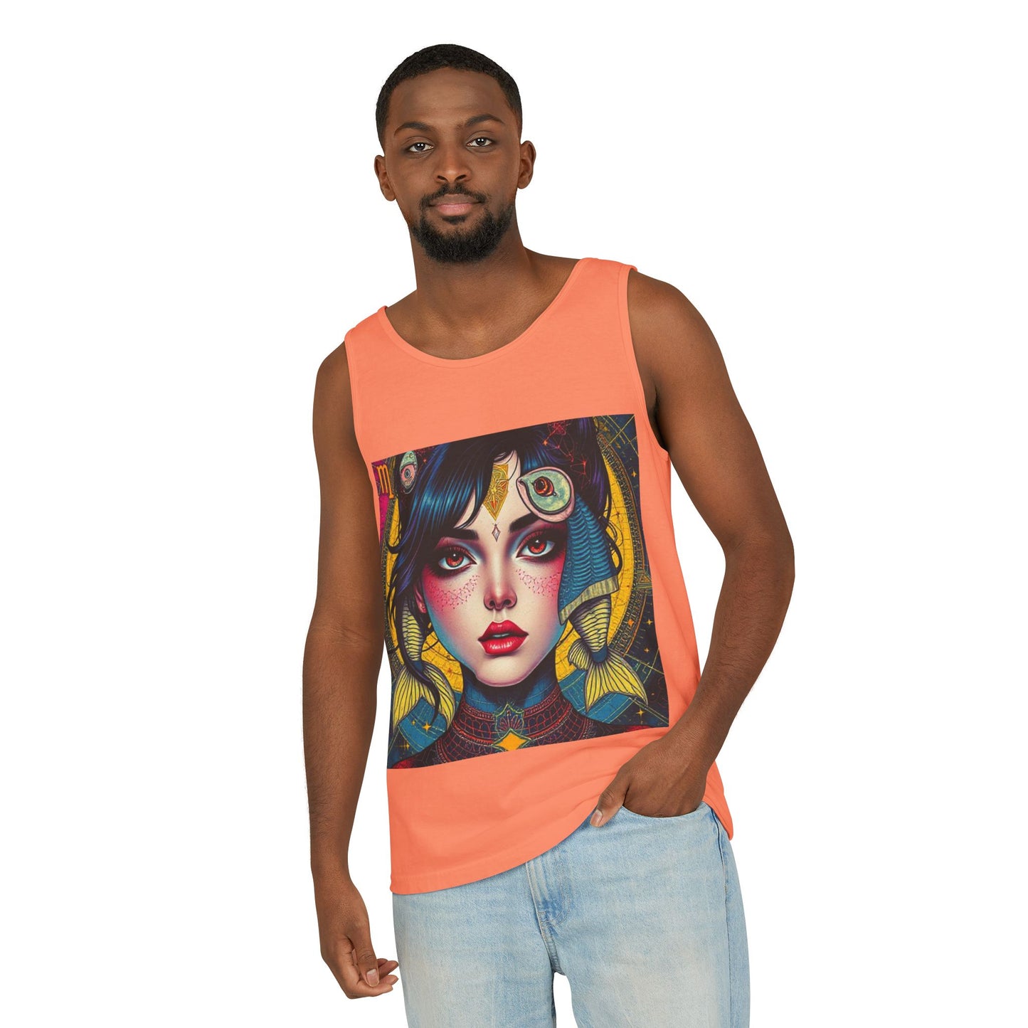 Unisex Garment-Dyed, Tank Top, Pisces Design, Pop Art, 100% US cotton