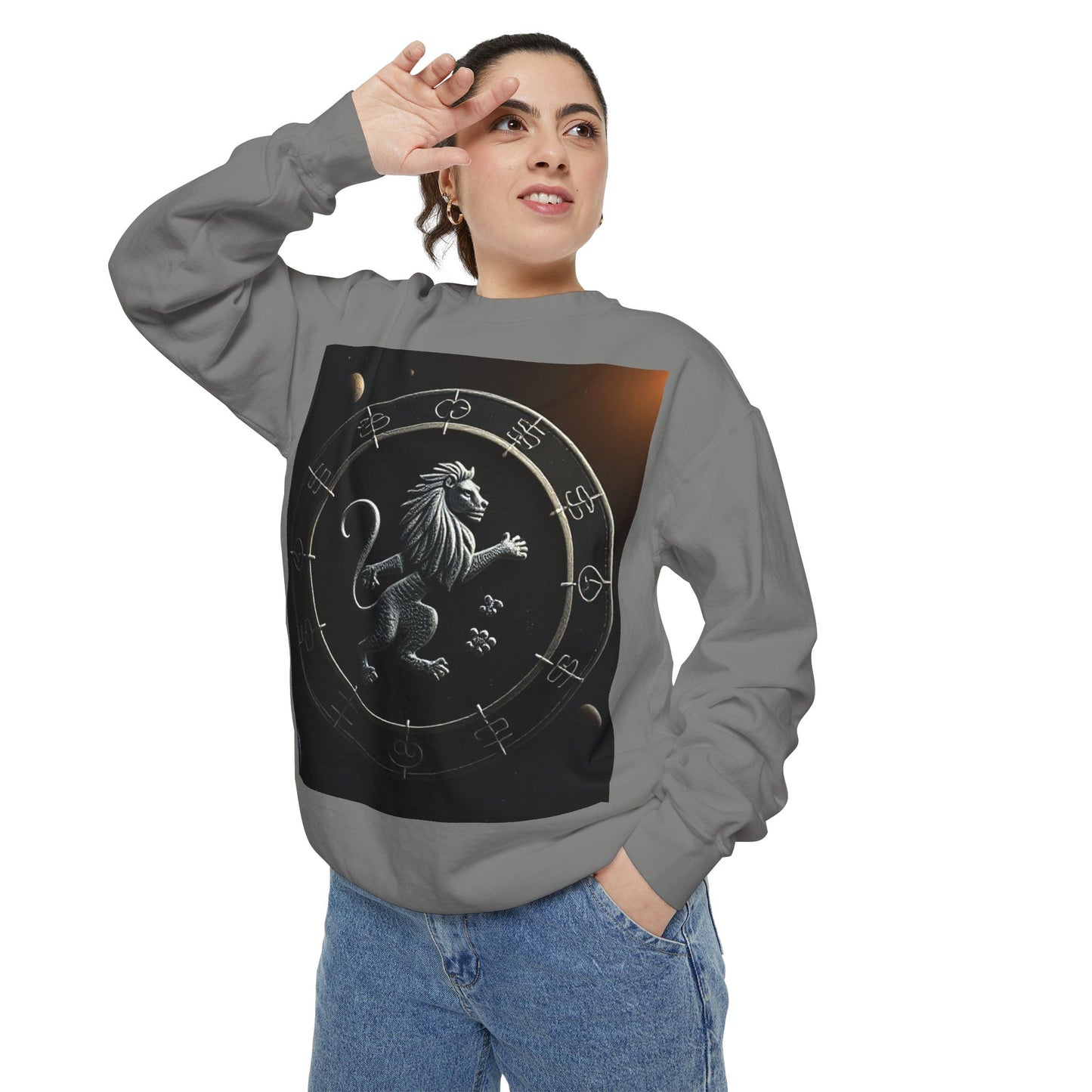 Garment-Dyed Sweatshirt, Unisex, Space Animal Design, Leo