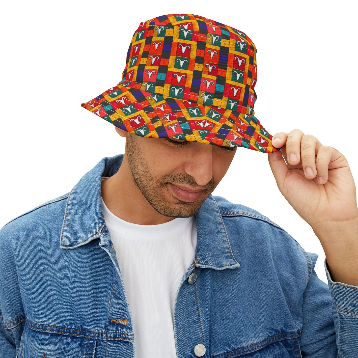 Bucket Hat, (AOP), Aries, Zodiac v1, Shape Pattern