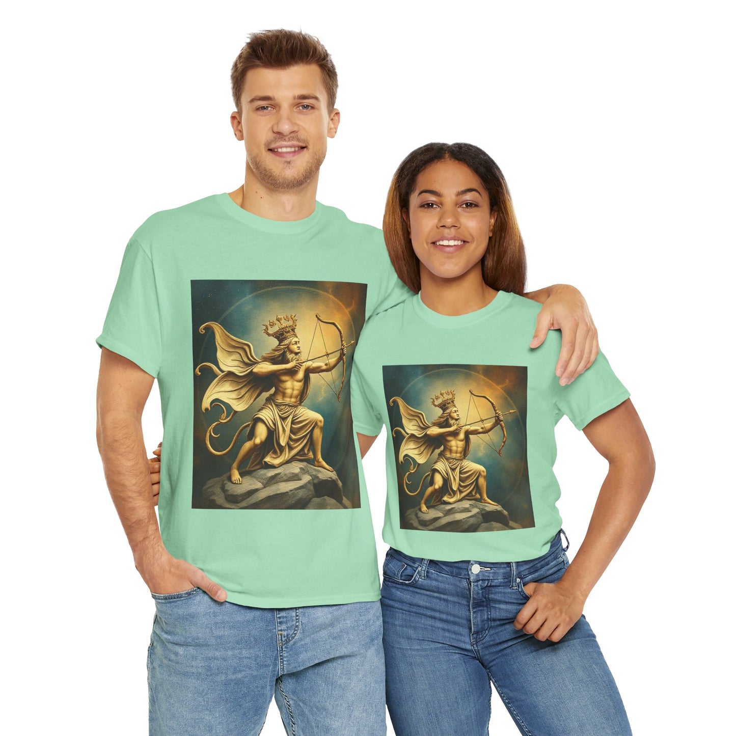 Unisex Heavy Cotton T-Shirt, Sagittarius King, Bow & Arrow, Zodiac Design