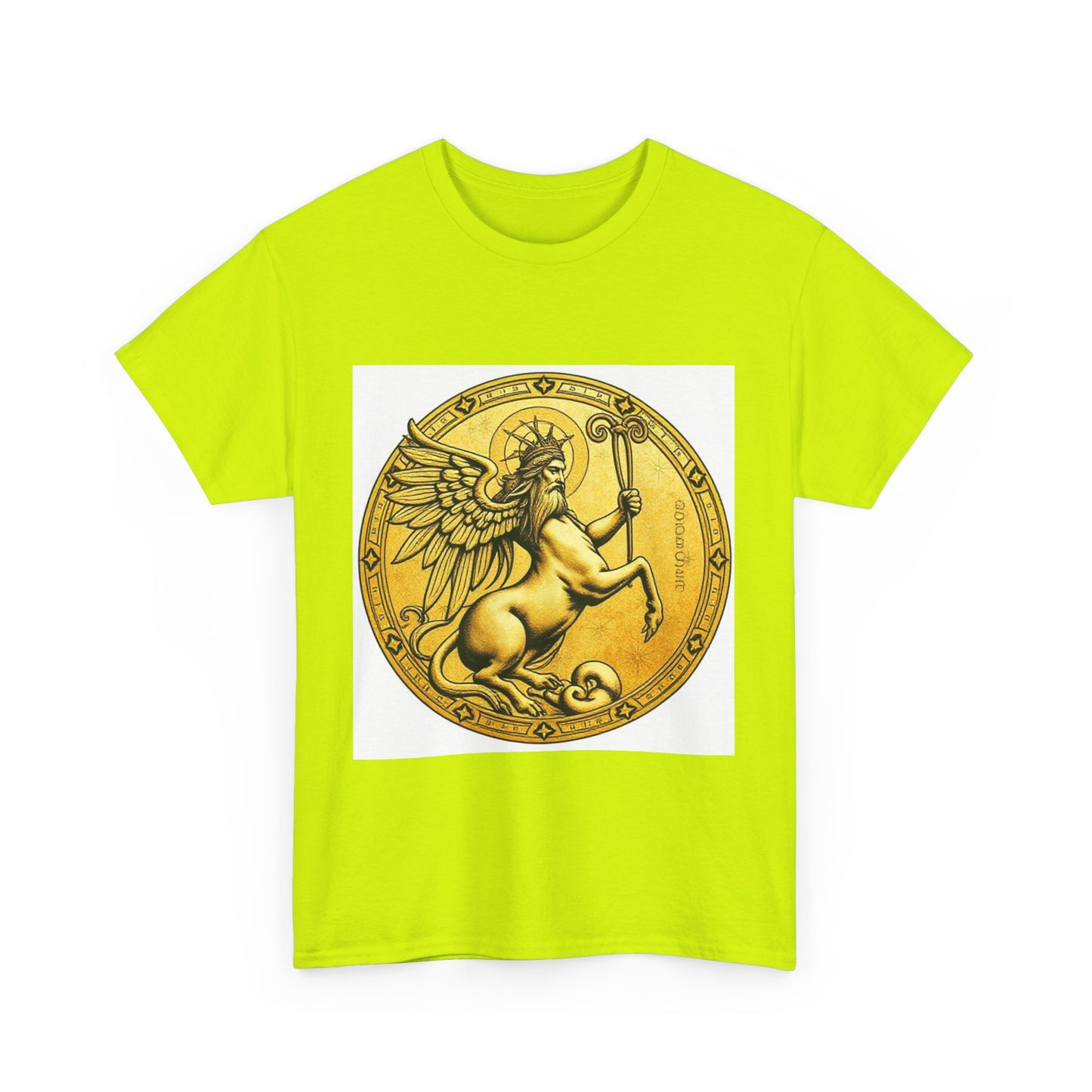 Unisex Heavy Cotton T-Shirt, Golden Angel Coin v1, Virgo Zodiac Design