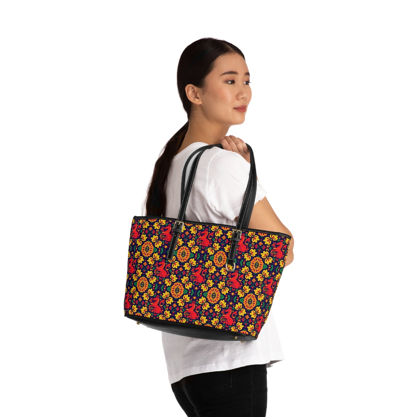 Leather Shoulder Bag, Virgo, Zodiac v1, Flower Pattern