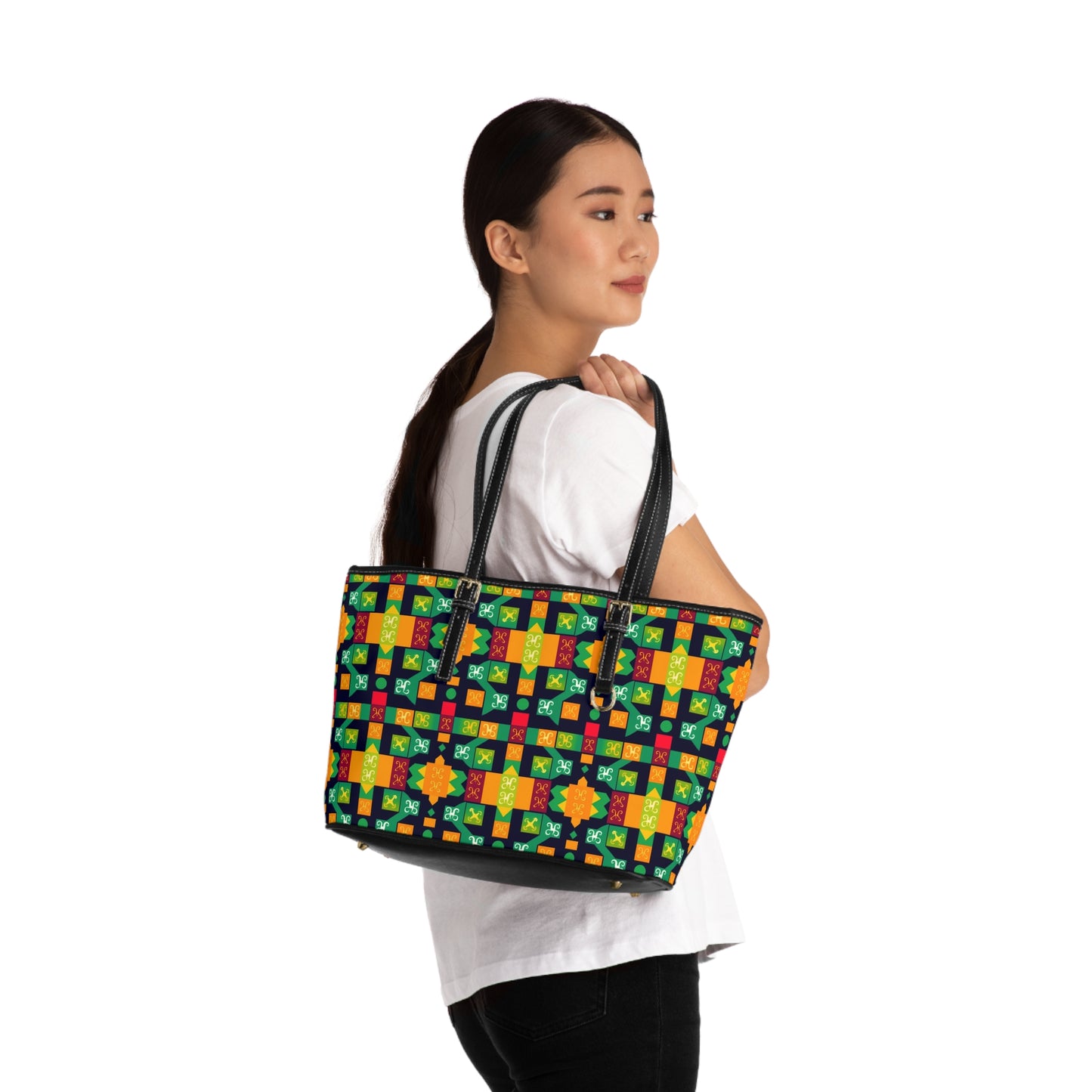 Leather Shoulder Bag, Virgo, Zodiac v1, Shapes Pattern