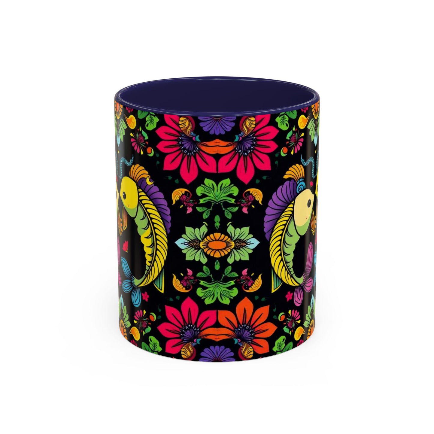 Accent Coffee Mug, Pisces, Zodiac v3, Flower Pattern, (11, 15oz)