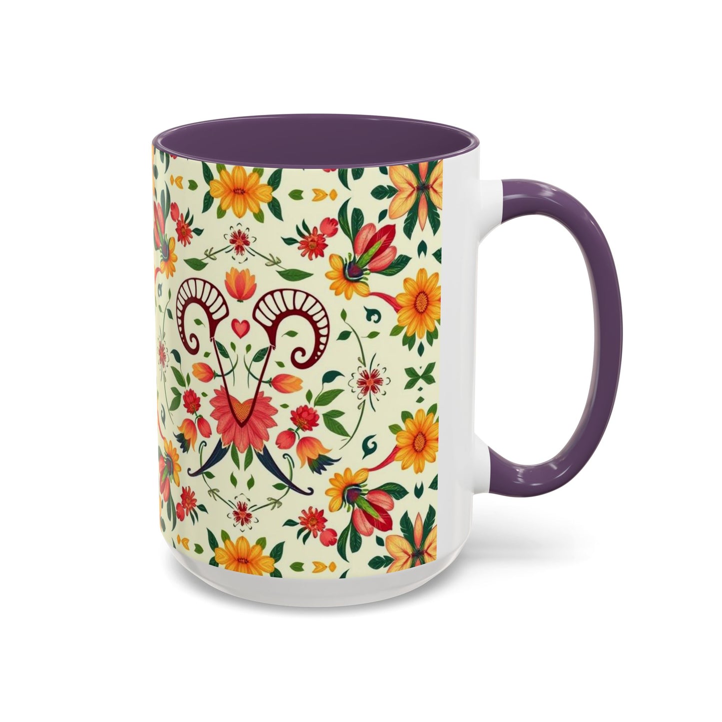 Accent Coffee Mug, Aries, Zodiac, Flower Pattern, (11, 15oz)