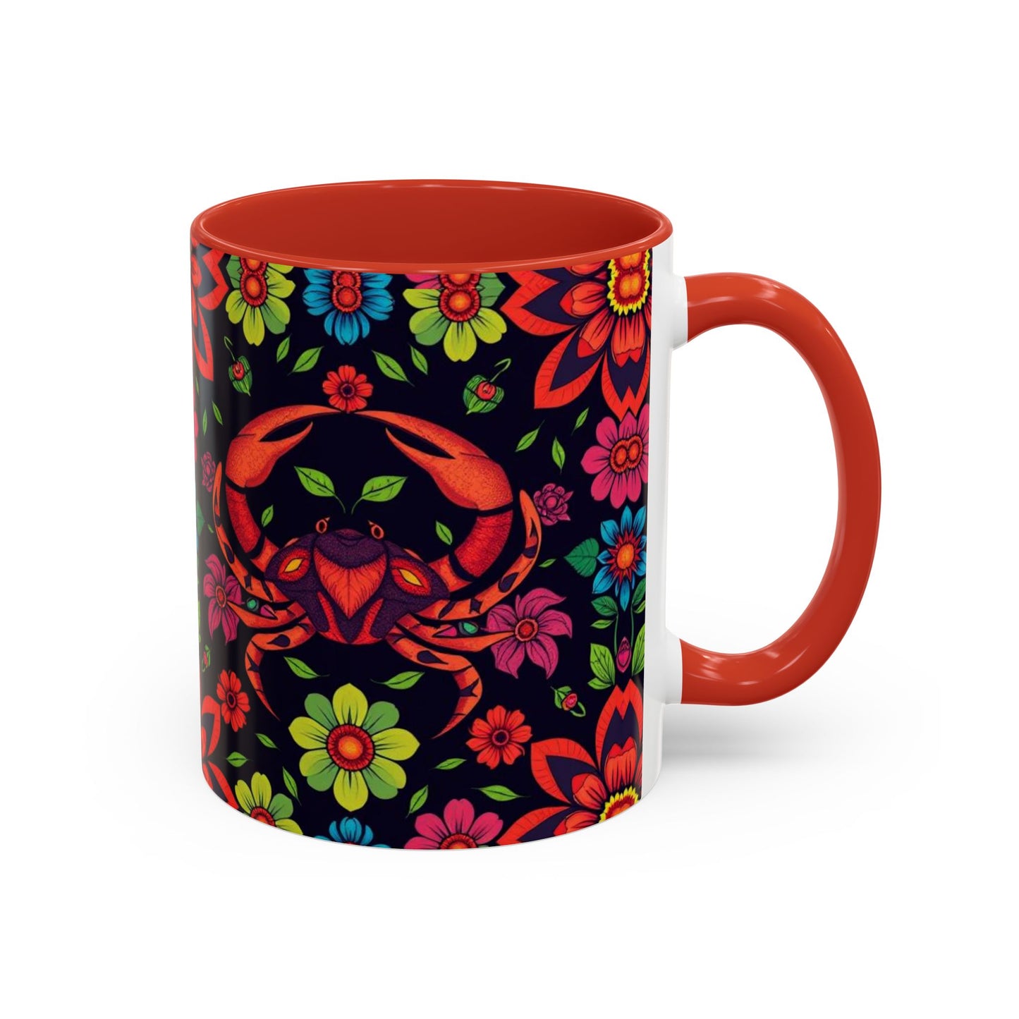 Accent Coffee Mug, Cancer, Zodiac v4, Flower Pattern, (11, 15oz)