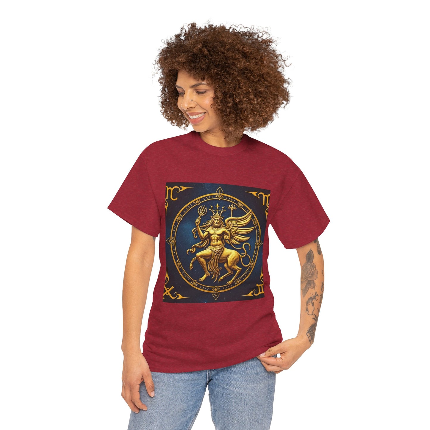 Unisex Heavy Cotton T-Shirt, Gold Angel, Symbol, Virgo Zodiac Design