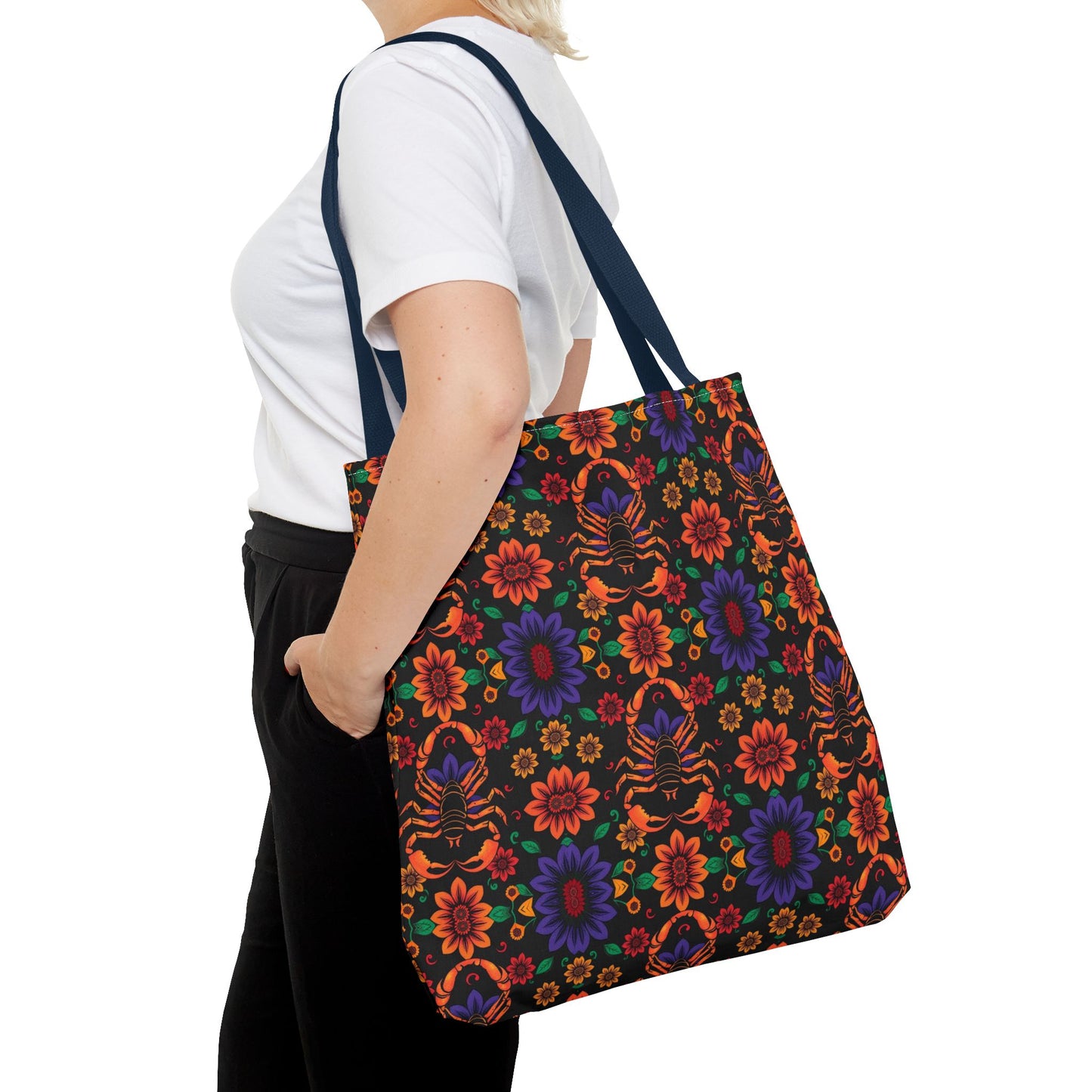 Tote Bag, (AOP), Scorpio, Zodiac v6, Flower Pattern