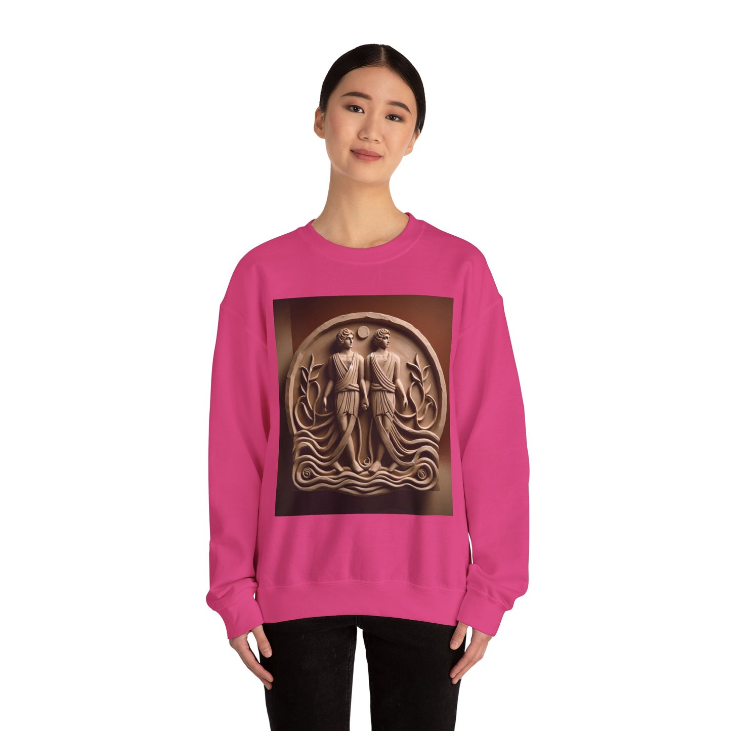 Unisex Heavy Blend™ Crewneck Sweatshirt, Stone Twins, Gemini Zodiac Design